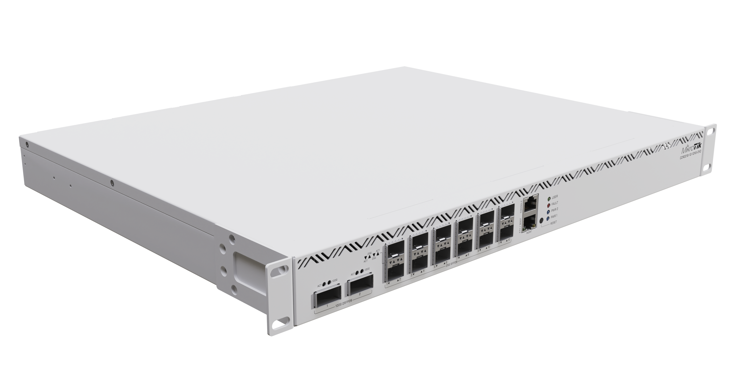 Ruteador Mikrotik CCR2216-1G-12XS-2XQ, CPU 16 Núcleos, RAM 16GB, 12 SFP 25G, 2 QSFP 100G, RouterOS 6
