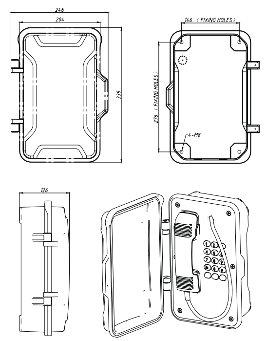 J&R Technology JR101-FK-HB-SIP, Teléfono IP resistente a la intemperie, teclado completo, bocina y sirena, montaje en pared.