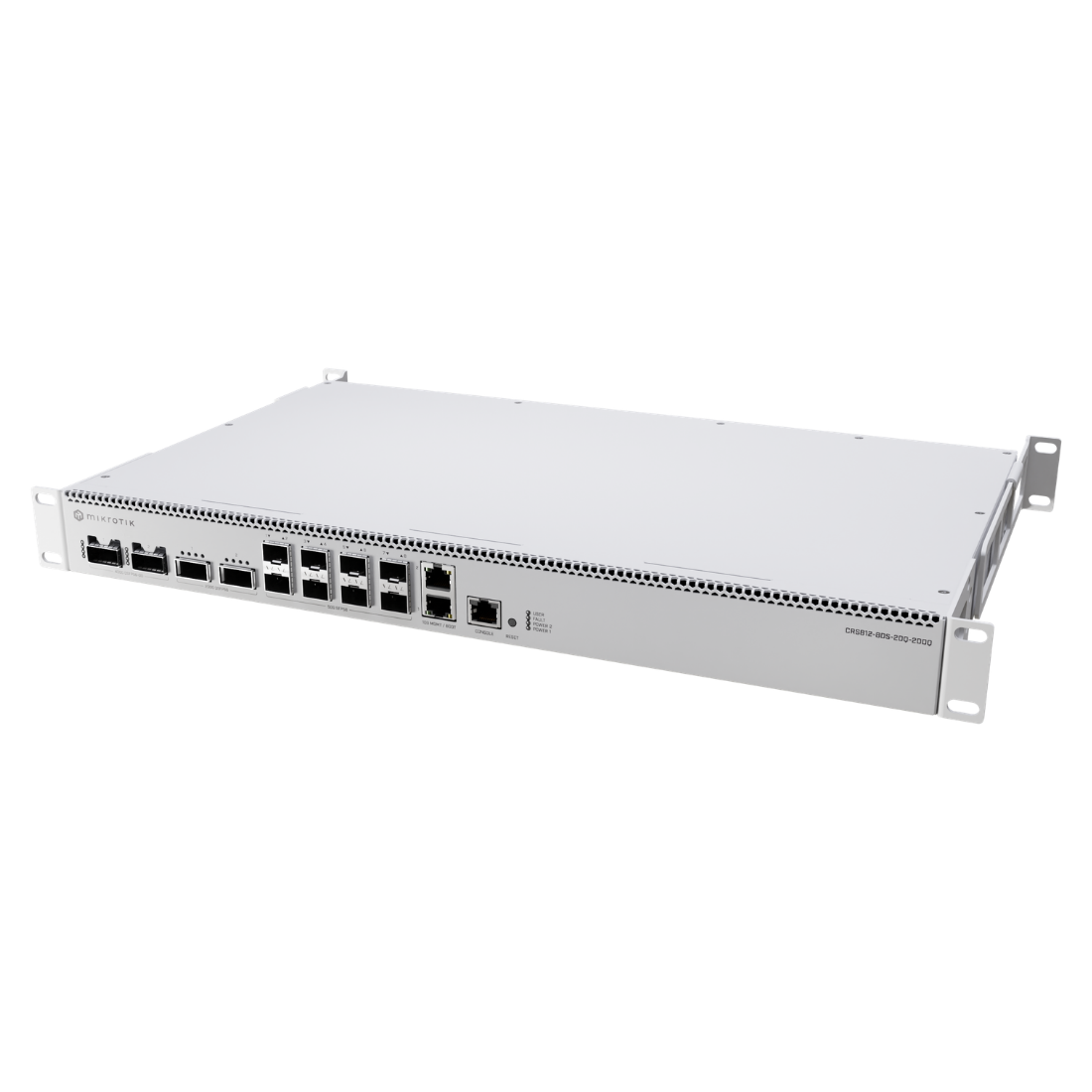 Mikrotik, CRS812-8DS-2DQ-2DDQ-RM, Switch/Router, CPU 4 nucleos 2000 MHz, 4 GB RAM, 2x10G Eth, 8x50G SFP56, 2x200G QSFP56, 2x400G QSFP56-DD, RouterOS V7