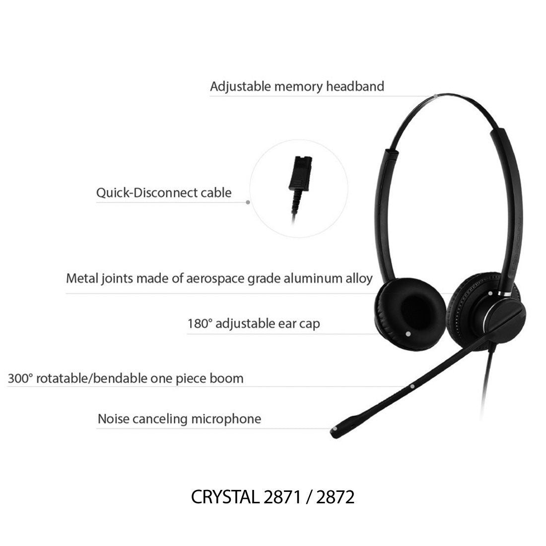Addasound, CRYSTAL 2872, Diadema cancelación ruido, QD, almohadilla de piel (Binaural)