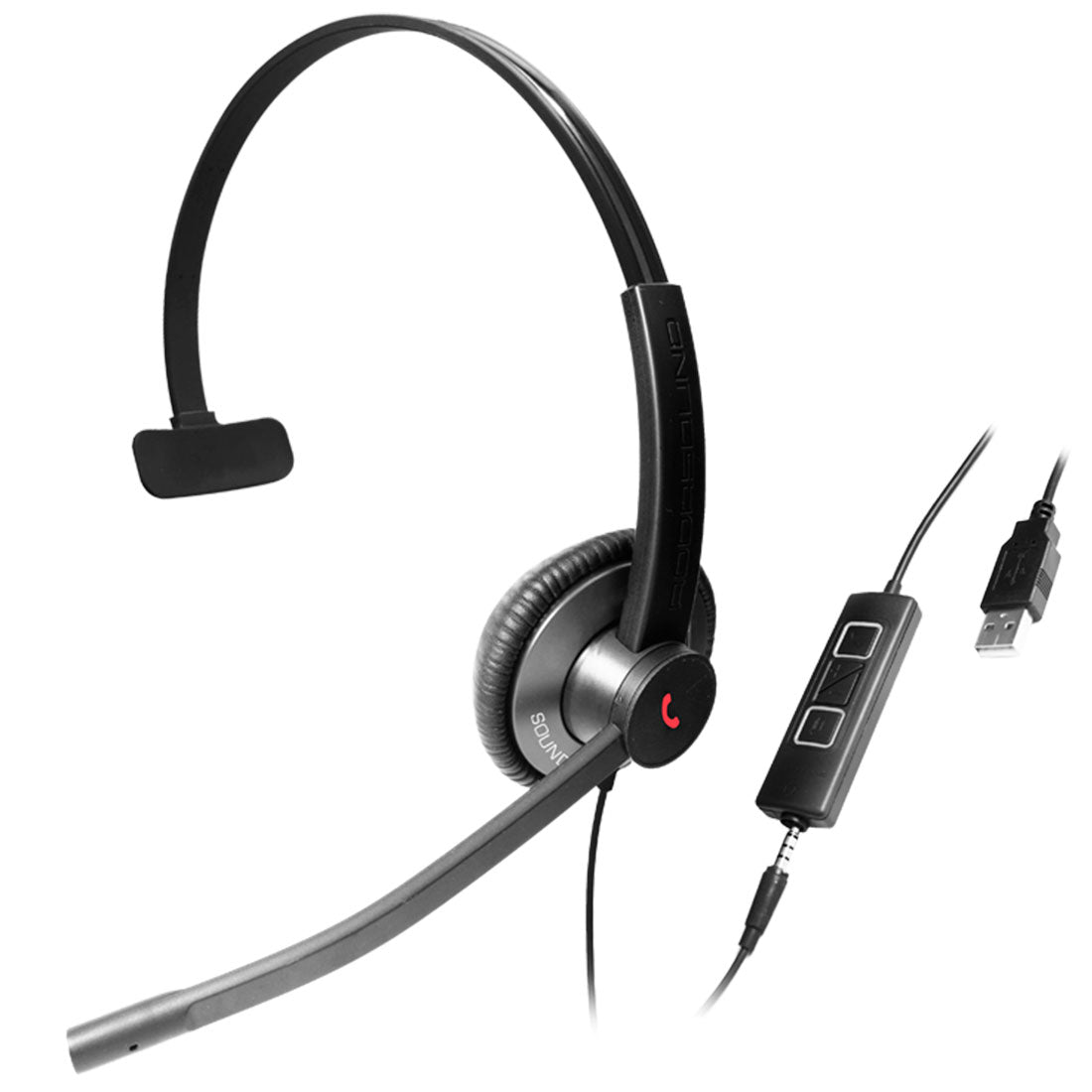 Addasound, EPIC 501-G, Diadema UC, control llamada, mute y vol, 3.5mm y USB, Gris (Monoaural)