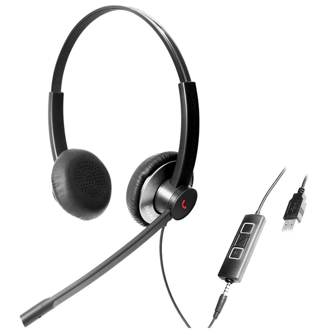 Addasound, EPIC 502-G, Diadema UC, control llamada, mute y vol, 3.5mm y USB, Gris (Binaural)