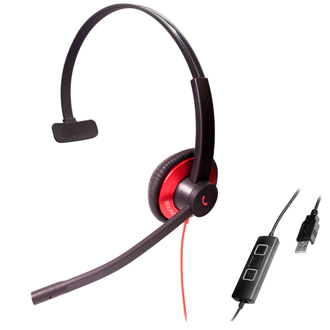 Addasound, EPIC 511-R, Diadema ambiente extremo y controles, doble mic, USB y 3.5mm, rojo (Monoaural)
