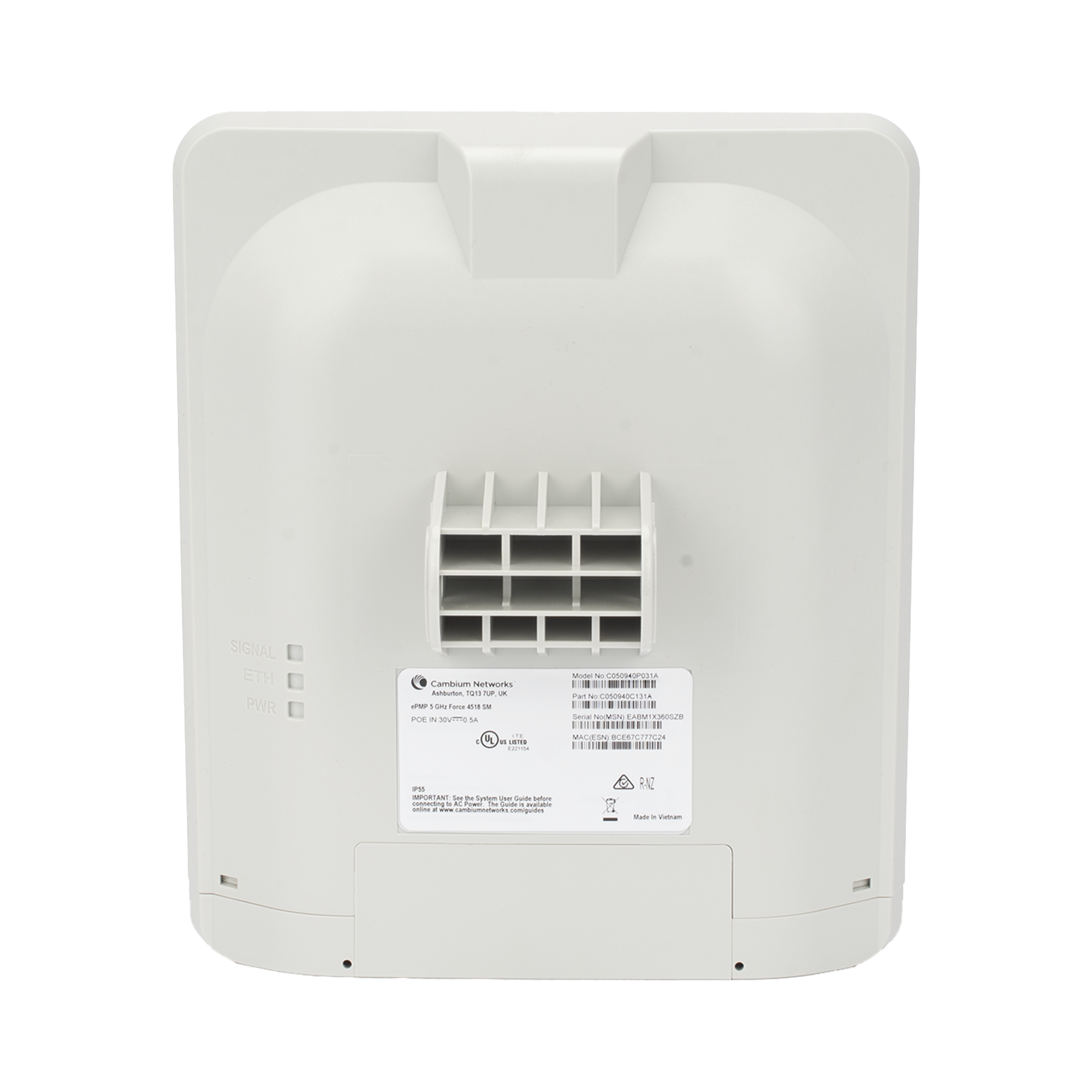 1 Gbps de capacidad / Suscriptor en 5 GHz / Force 4518 / 5 GHz / Antena Panel 18 dBi / Canales 20-40-80 MHz / MIMO 2x2 para una comunicación sin intermitencia / IP55 / PoE Incluido / Garantía 3 Años / (C050940C131A)