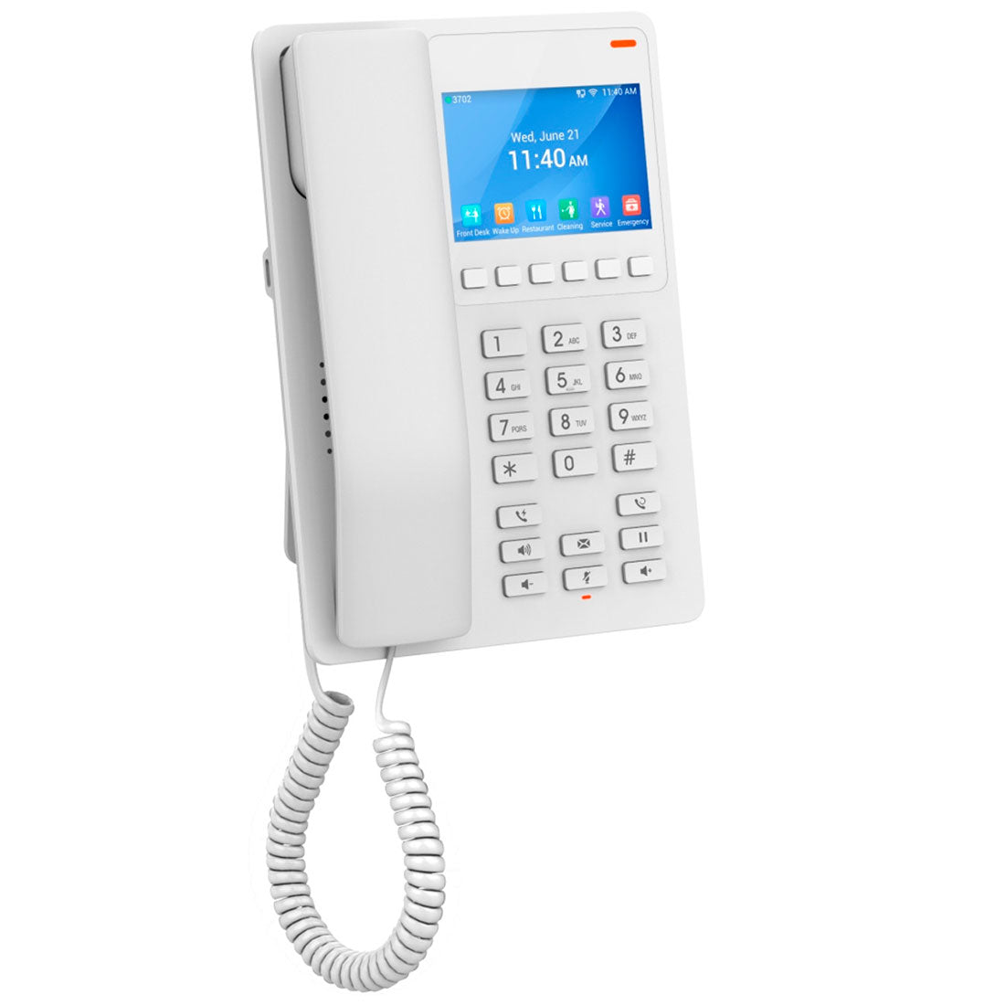 Grandstream, GHP630W, Teléfono Hotelero IP Blanco, WiFi-6, LCD Color 3.5", 2 SIP 2 líneas, GDMS, soporta PoE