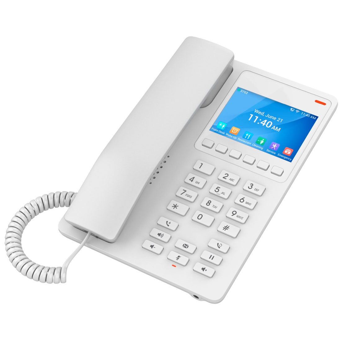 Grandstream, GHP630W, Teléfono Hotelero IP Blanco, WiFi-6, LCD Color 3.5", 2 SIP 2 líneas, GDMS, soporta PoE