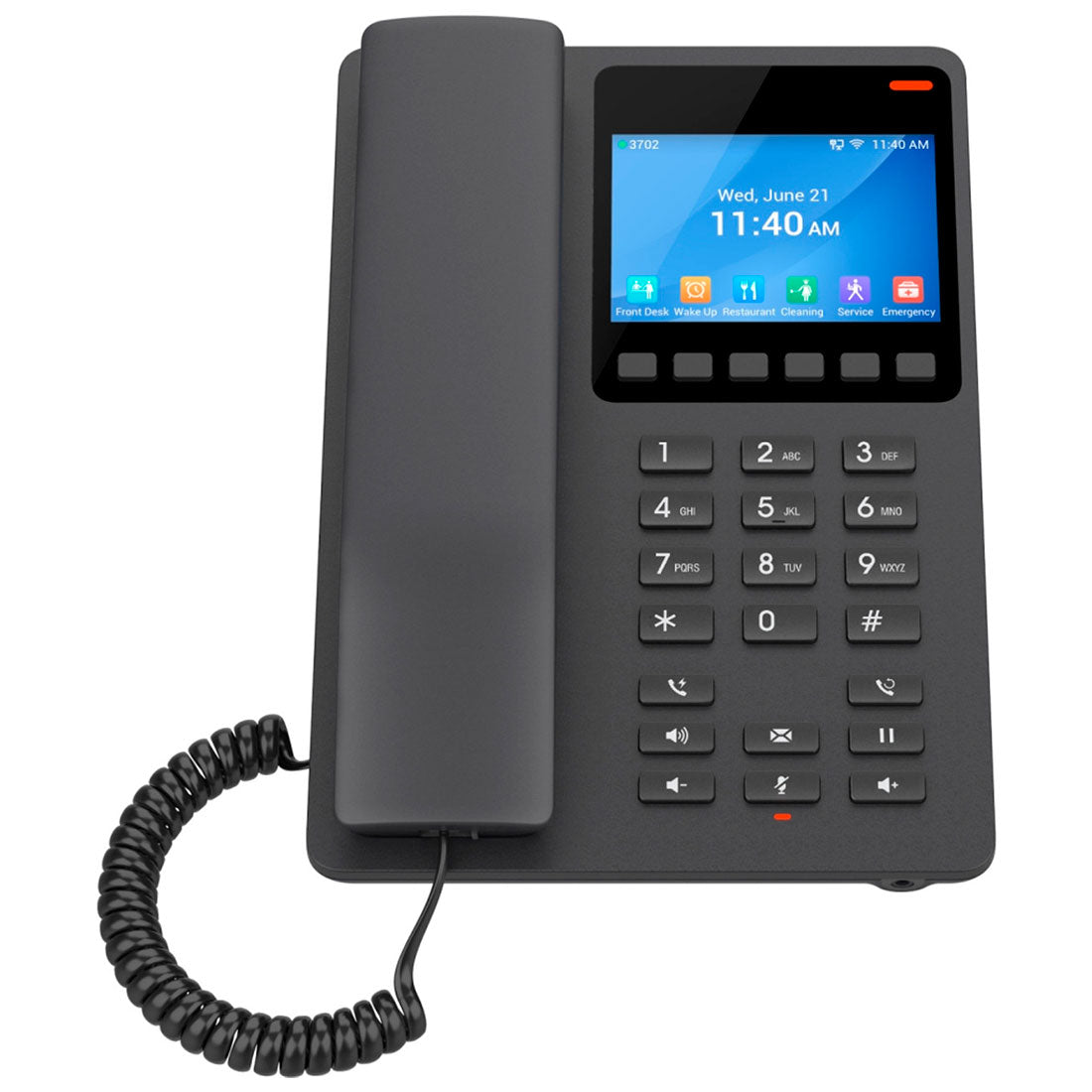 Grandstream, GHP631W, Teléfono Hotelero IP Negro, WiFi-6, LCD Color 3.5", 2 SIP 2 líneas, GDMS, soporta PoE