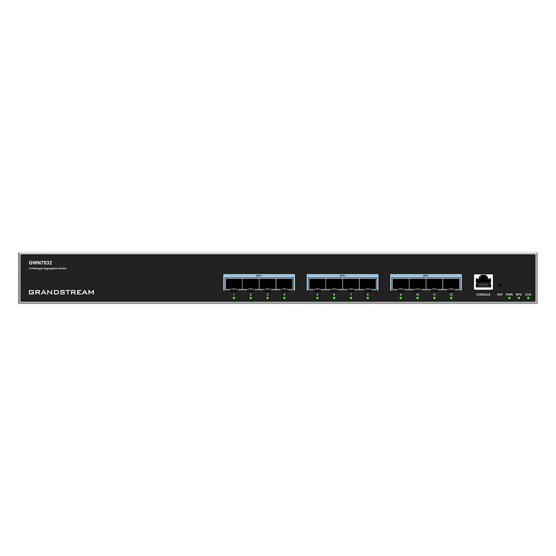 GWN7832, Switch de Agregación de Alto Rendimiento Administrable capa 3, 12 x 10 Giga SFP+