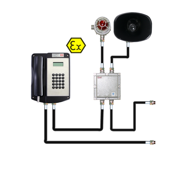 J&R Technology JREX106-HB-SIP, Teléfono SIP a prueba de explosiones, aluminio, con teclas, Tipo IP66, con sirena y estrobo incluido, 302x240x129