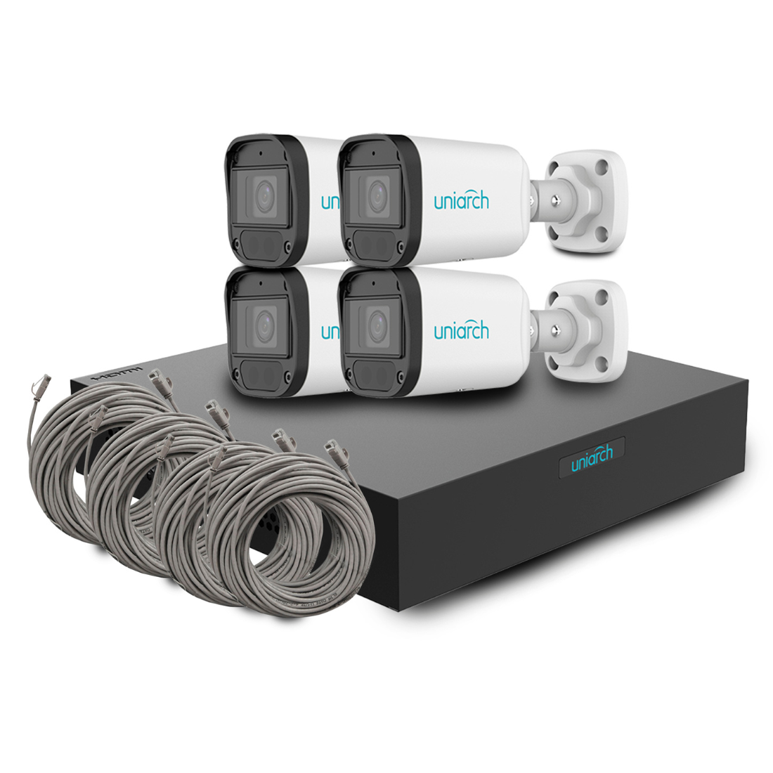 Uniarch, KIT-IPC-B122&NVR-104S3-P4, Kit 4 Cámaras IP Bullet 2MP, 2.8mm