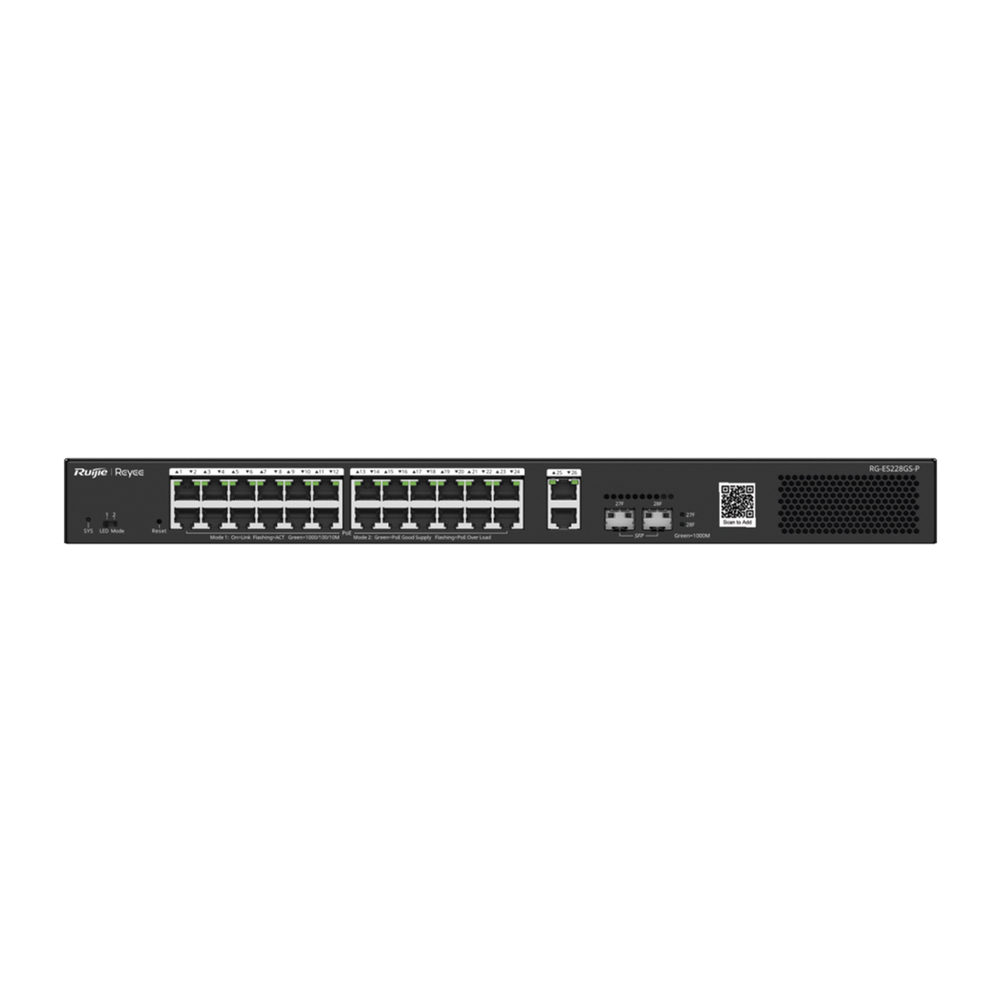 Switch Smart PoE con 24 puertos Gigabit PoE 802.3af/at + 2 SFP para fibra 1Gb, gestión gratuita desde la nube, 370w