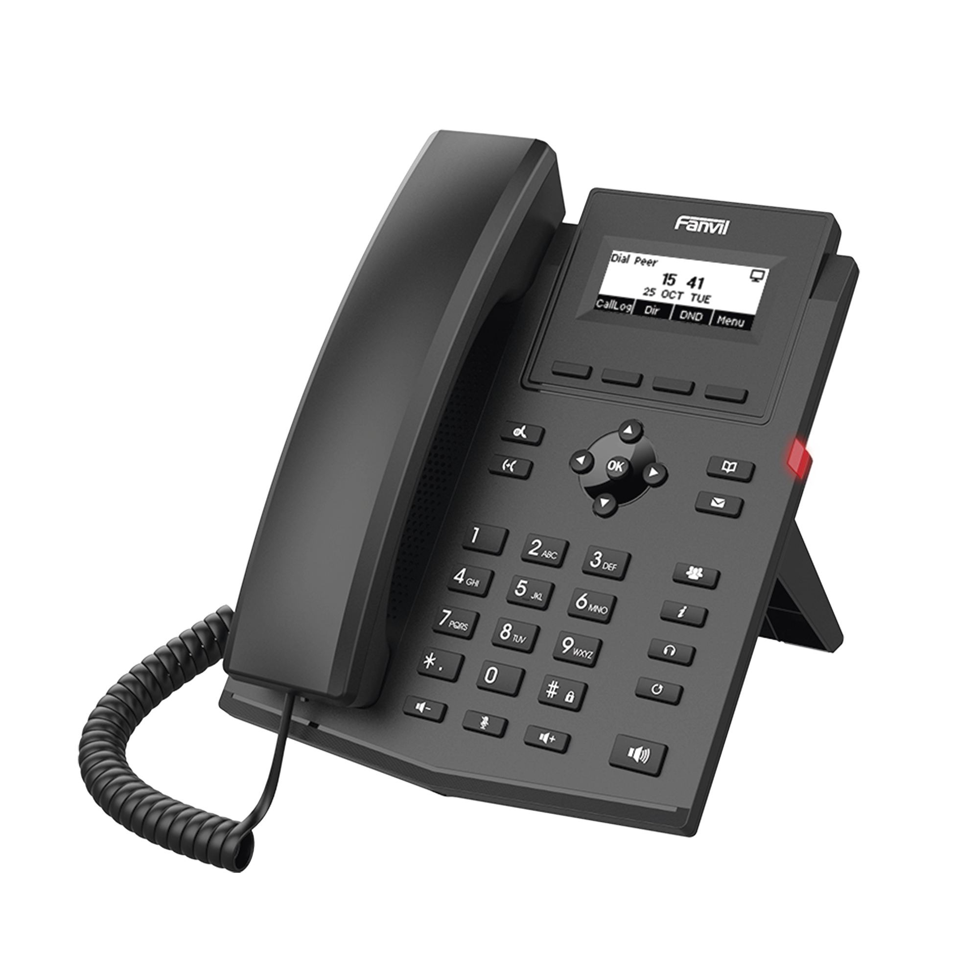 Teléfono IP empresarial para 2 lineas SIP con pantalla LCD, Puertos Gigabit, Códec Opus, conferencia de 6 vías, PoE.