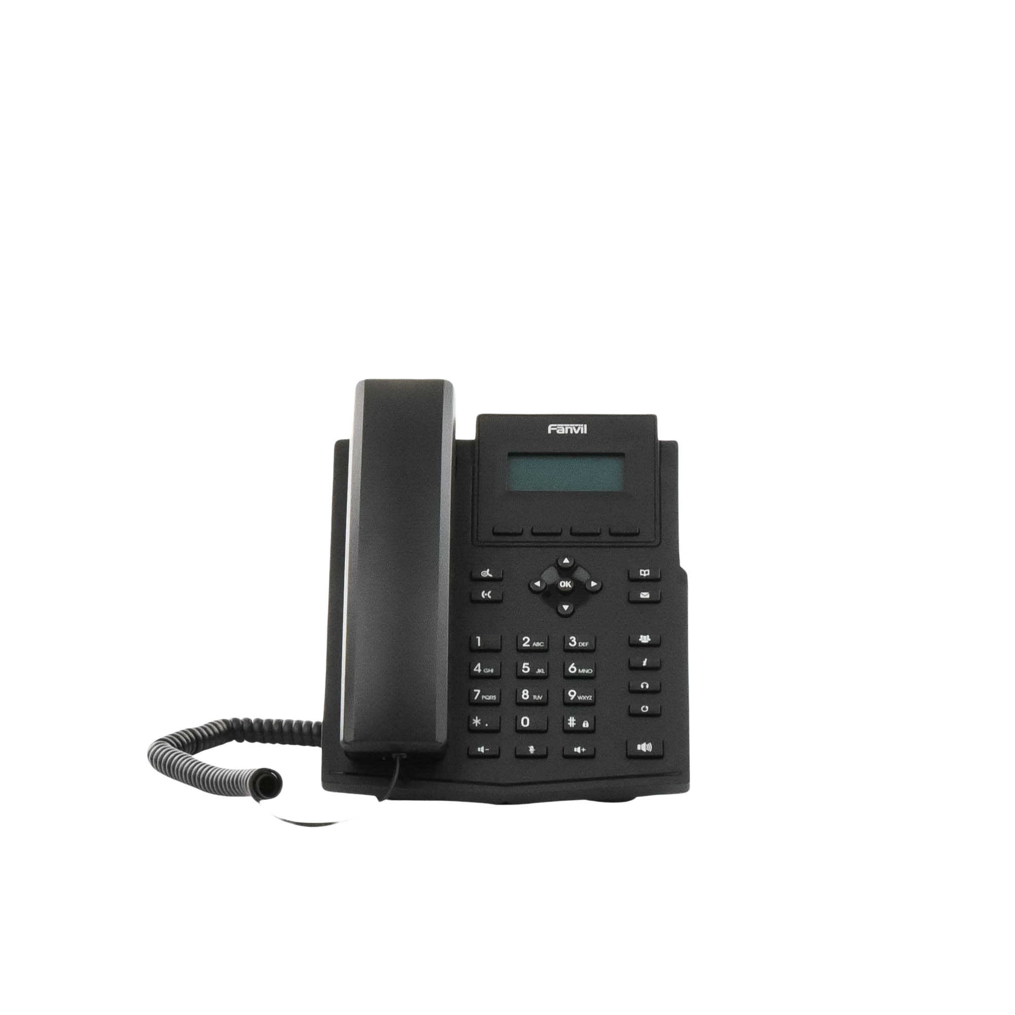 Teléfono IP empresarial para 2 lineas SIP con pantalla LCD, Puertos Gigabit, Códec Opus, conferencia de 6 vías, PoE.