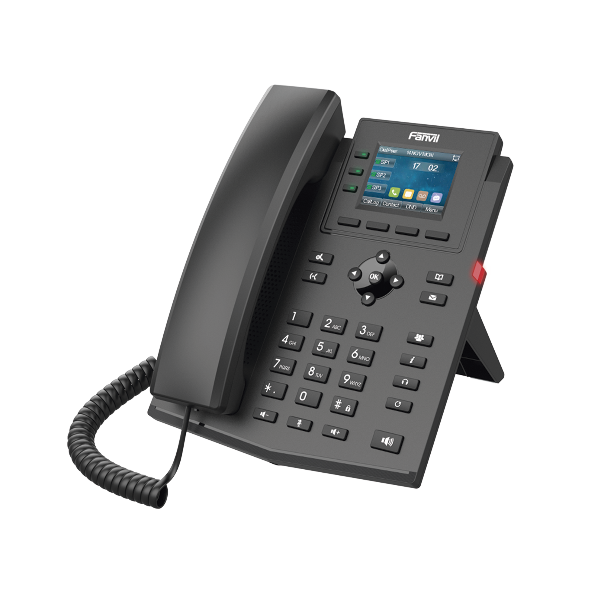 Teléfono IP empresarial para 4 líneas SIP con pantalla LCD de 2.4 pulgadas a color, Opus y conferencia de 3 vías, PoE.