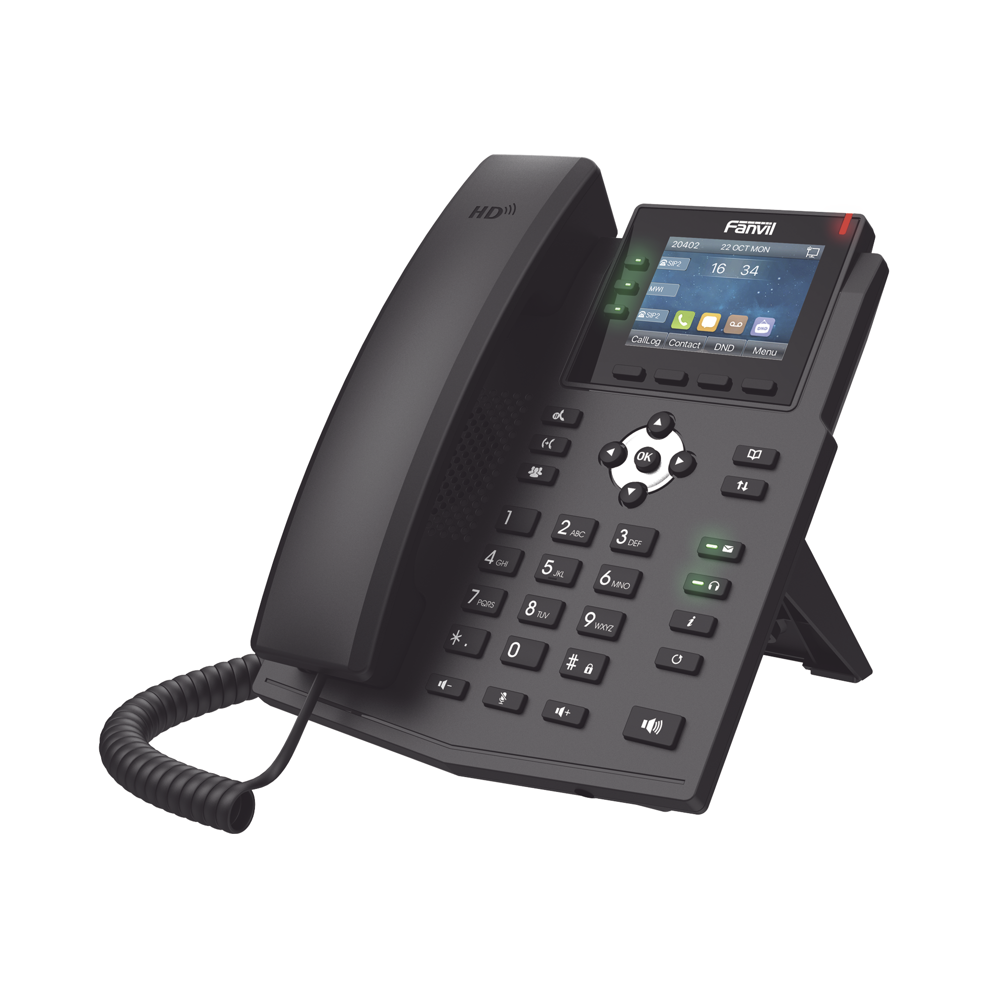 Teléfono IP / 6 Líneas SIP / Pantalla LCD a Color 2.8" / Audio HD G.722 y Opus / Conferencia 3 Vías / Puertos Gigabit / PoE 802.3af / OpenVPN / IPv6
