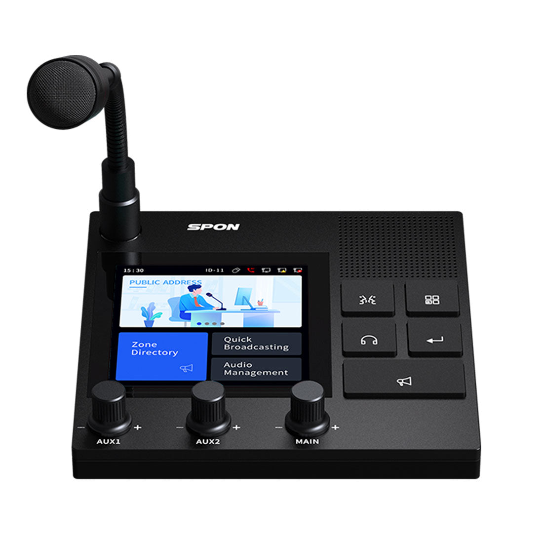 Spon, XC-9038N, Consola Voceo IP-SIP, mixer 5 canales, Bluetooth, USB, pantalla táctil, gabinete de aluminio