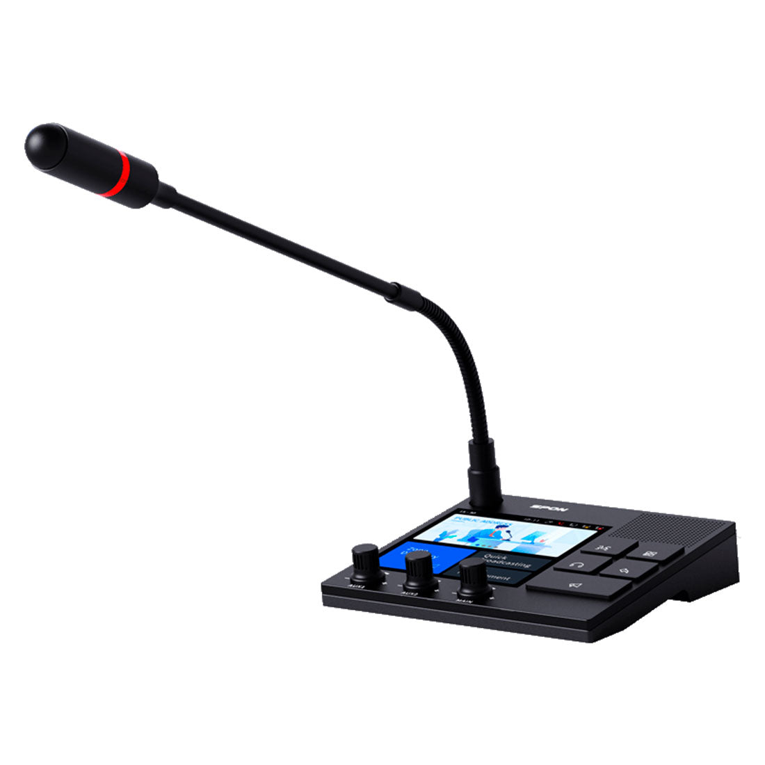 Spon, XC-9038N, Consola Voceo IP-SIP, mixer 5 canales, Bluetooth, USB, pantalla táctil, gabinete de aluminio