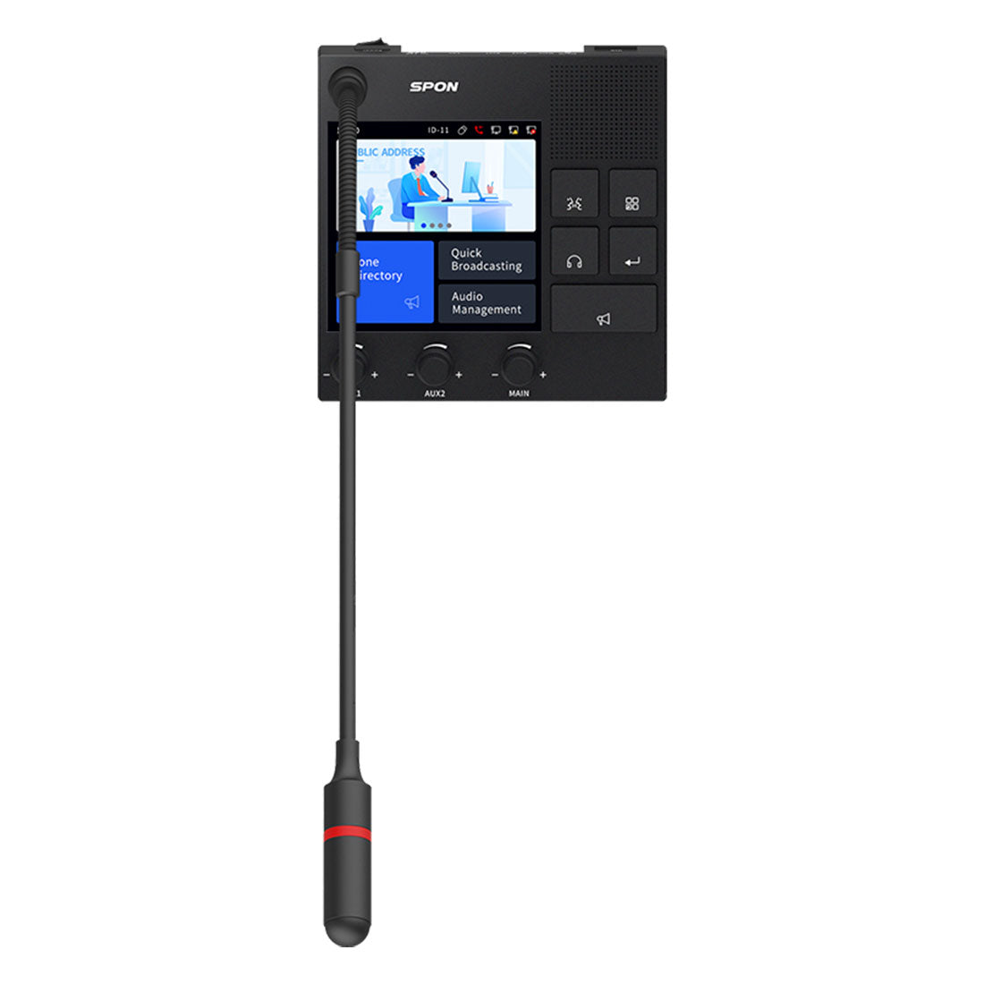 Spon, XC-9038N, Consola Voceo IP-SIP, mixer 5 canales, Bluetooth, USB, pantalla táctil, gabinete de aluminio