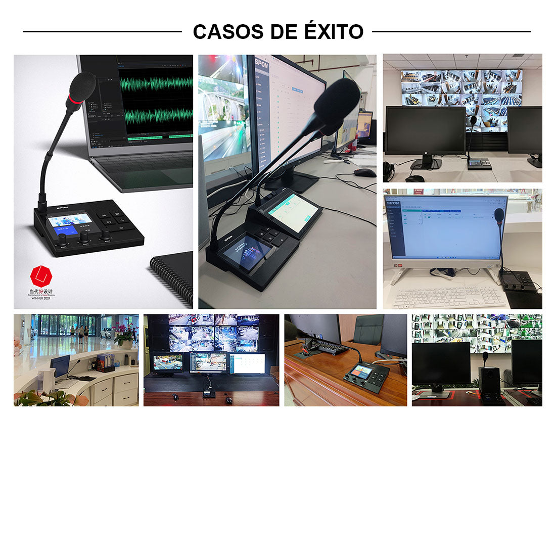 Spon, XC-9038N, Consola Voceo IP-SIP, mixer 5 canales, Bluetooth, USB, pantalla táctil, gabinete de aluminio
