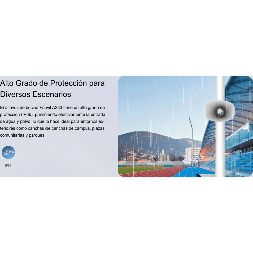 Altavoz SIP IP para Voceo y Paging / 2 Líneas SIP / Potencia 30W / IP66 Exterior / Alimentación PoE / Compatible con Conmutadores SIP / Montaje en Pared