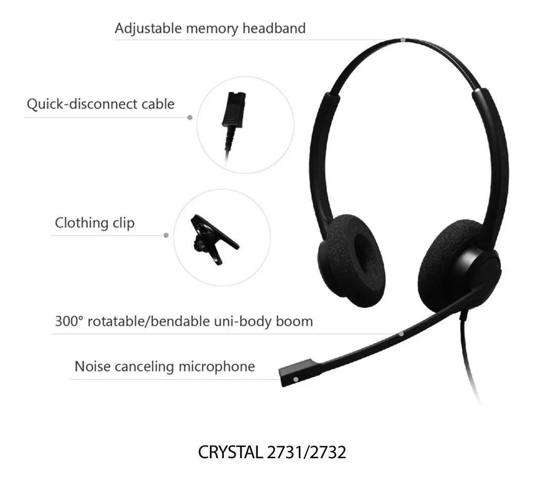 Diadema Con Cancelación De Ruido CRYSTAL 2732 2.5mm (Binaural) Ideal para Poly CT14