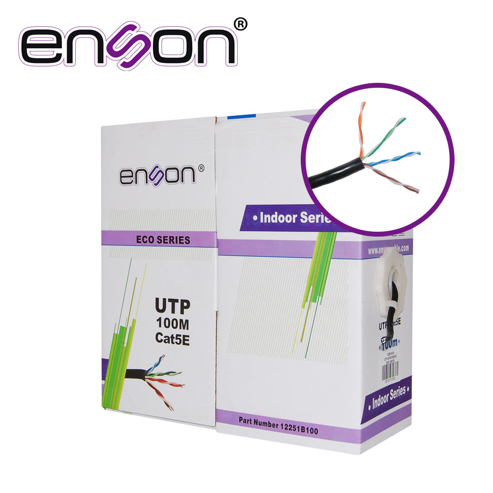 12251B100, Cable UTP Cat5E serie ECO, Cal 24AWG CCA, Bobina 100Mts, PVC Color Negro, Uso Interior Enson