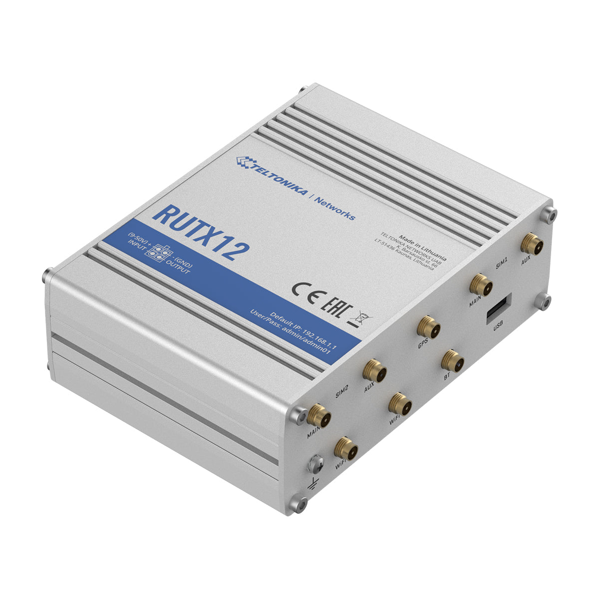 RUTX12, Ruteador 4G/LTE (Cat 6) hasta 300Mbps, Doble SIM, WAN Failover y Balanceo, WiFi ac wave-2, Bluetooth, 1xWAN, 4xLAN, RMS, GNSS, USB