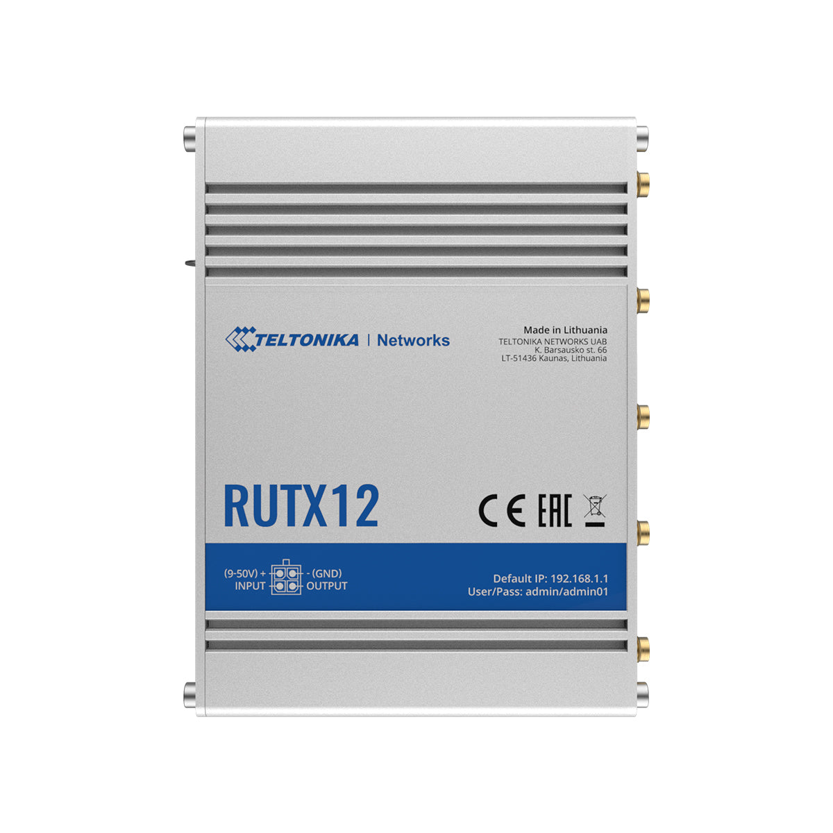 RUTX12, Ruteador 4G/LTE (Cat 6) hasta 300Mbps, Doble SIM, WAN Failover y Balanceo, WiFi ac wave-2, Bluetooth, 1xWAN, 4xLAN, RMS, GNSS, USB