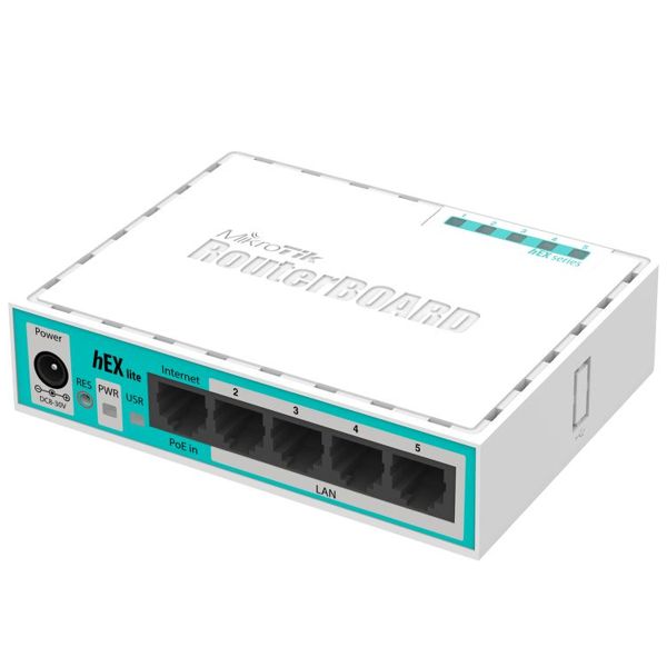 RB750r2, hEX lite Routerboard de Mikrotik, 5 puertos 10/100 y Licencia Nivel 4