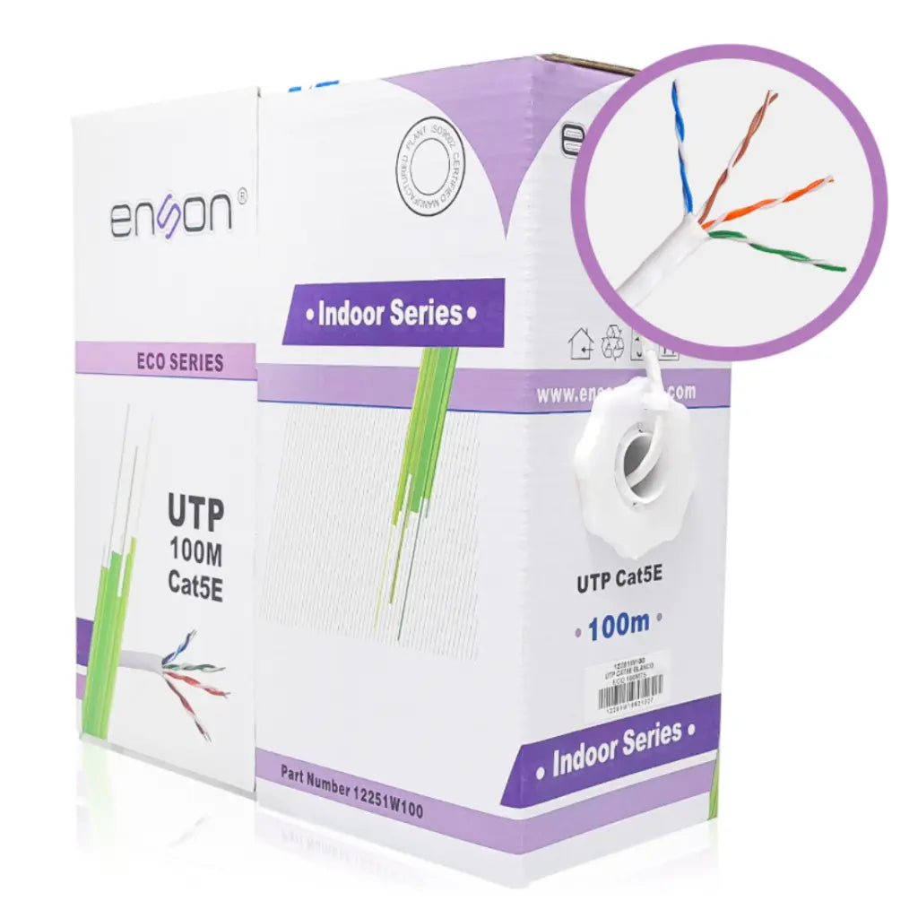 12251W100, Cable UTP Cat5E, 24AWG CCA, 100Mts, Color Blanco, Uso Interior