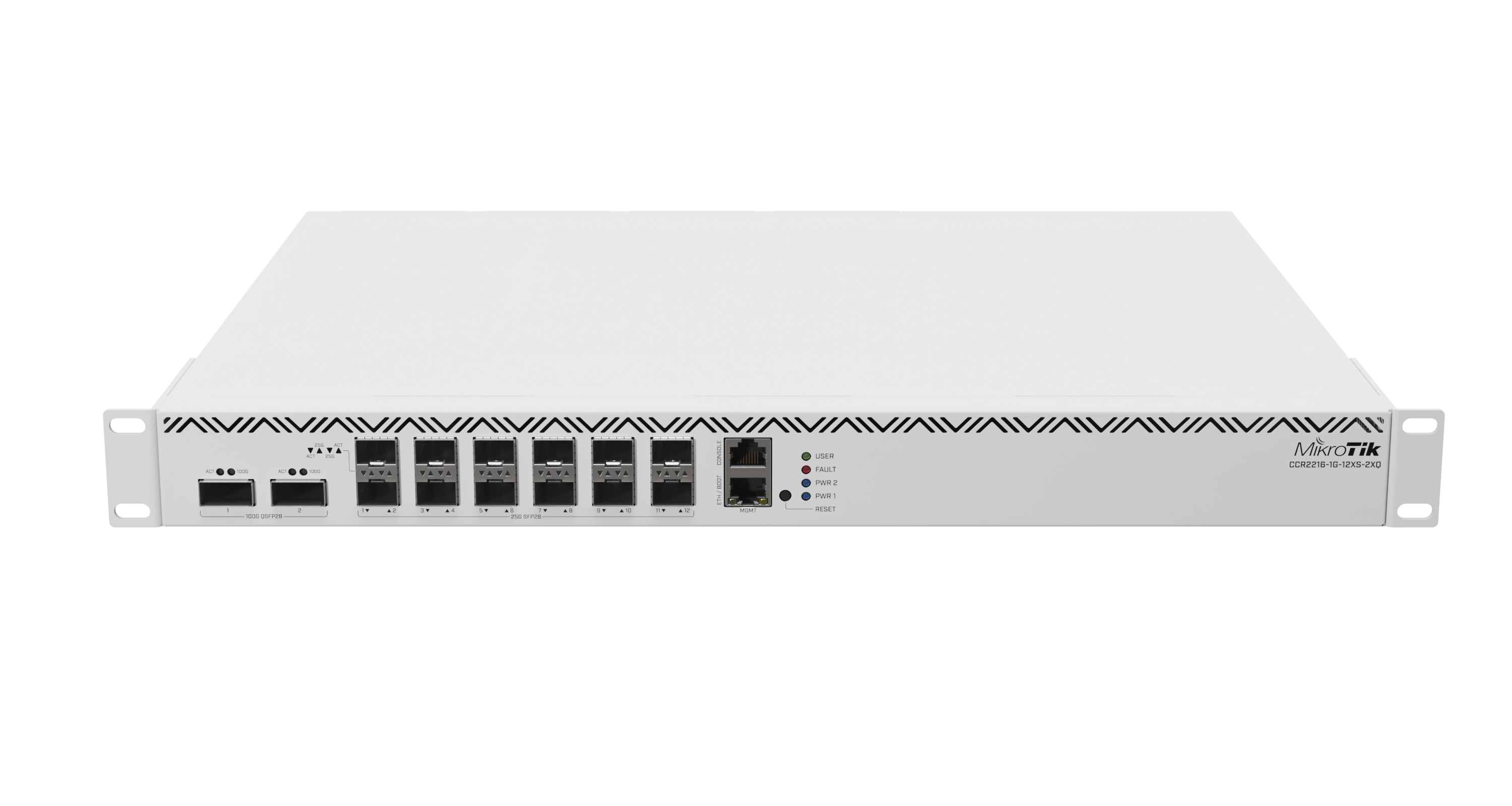 Ruteador Mikrotik CCR2216-1G-12XS-2XQ, CPU 16 Núcleos, RAM 16GB, 12 SFP 25G, 2 QSFP 100G, RouterOS 6