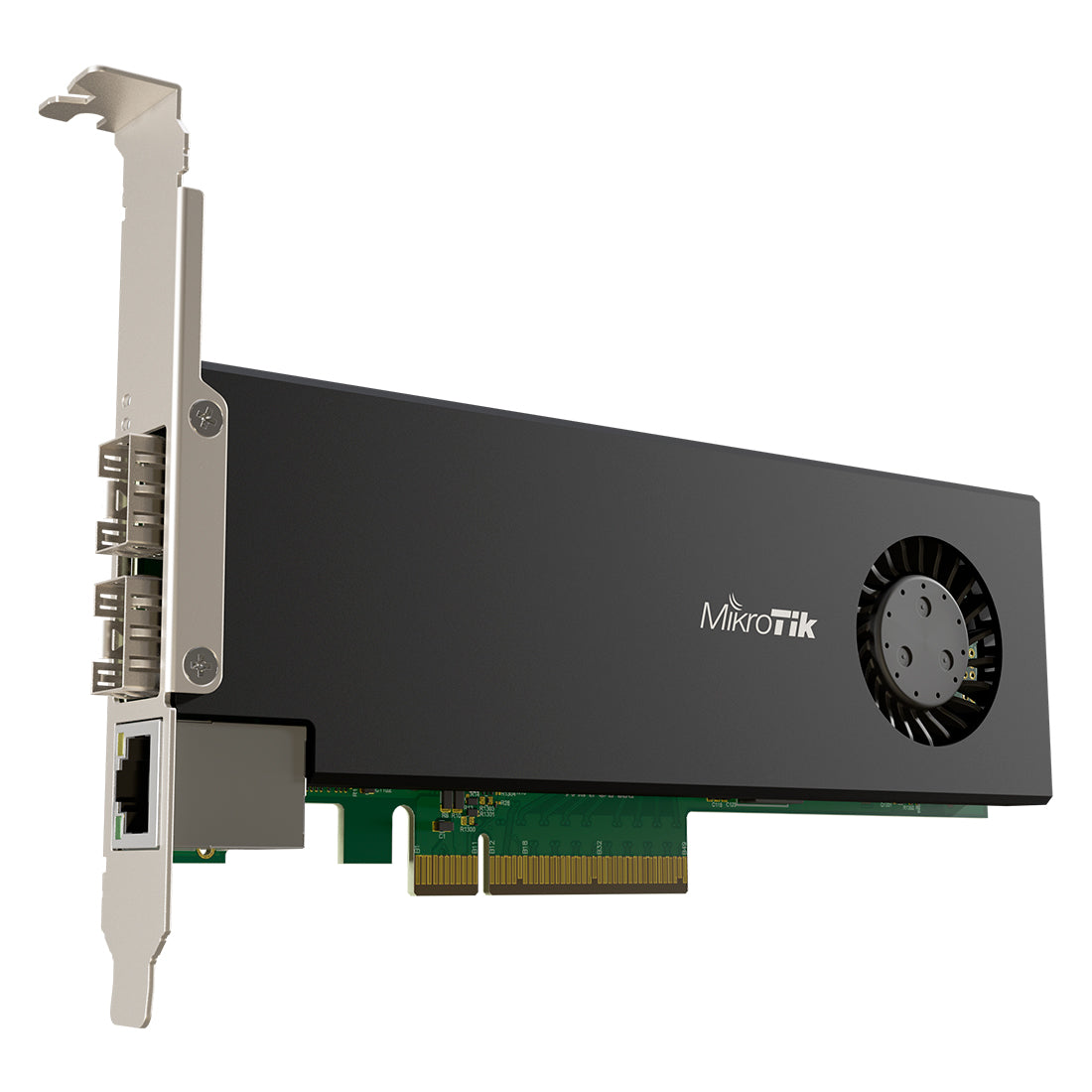 Mikrotik, CCR2004-1G-2XS-PCIe, Ruteador CCR en tarjeta NIC PCIe, CPU 1500 MHz, 4 GB de RAM, 1xGigaEth, 2xSFP28 de 25G, RouterOS Nivel 6