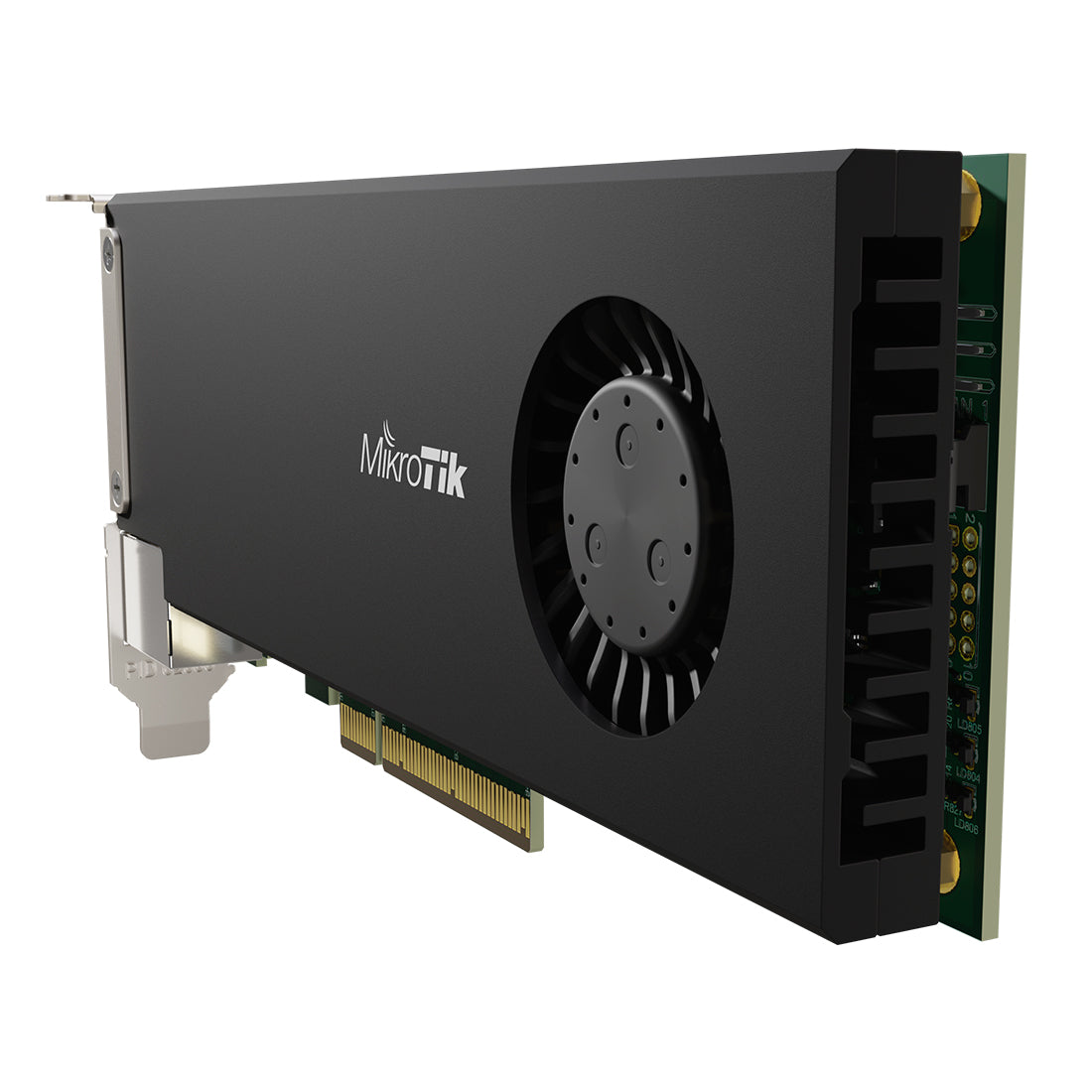 Mikrotik, CCR2004-1G-2XS-PCIe, Ruteador CCR en tarjeta NIC PCIe, CPU 1500 MHz, 4 GB de RAM, 1xGigaEth, 2xSFP28 de 25G, RouterOS Nivel 6