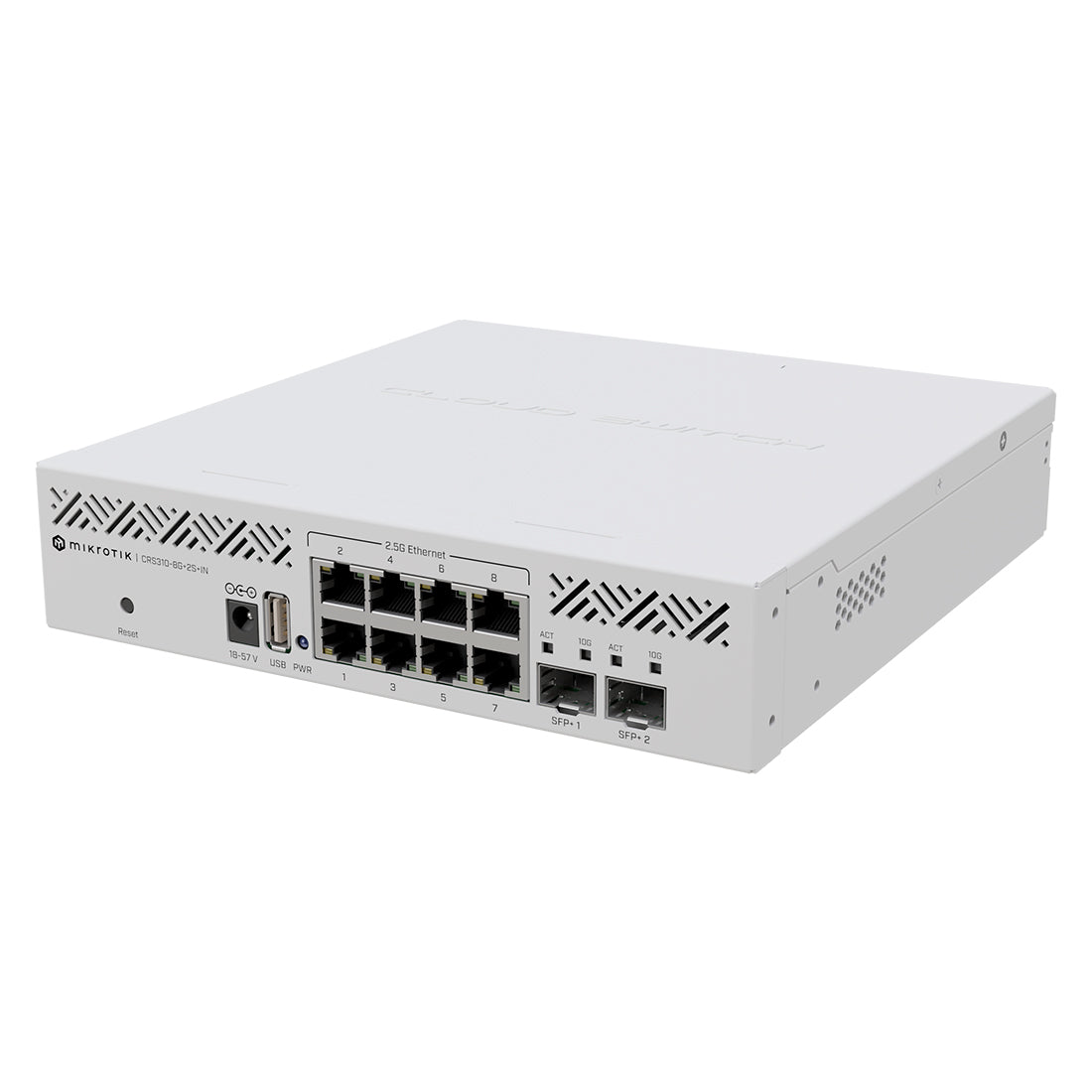 Mikrotik, CRS310-8G+2S+IN, Router Switch CPU 800Mhz, RAM 256MB, 8x2.5GigaEth, 2xSFP+ 10Gbps, RouterOS L5