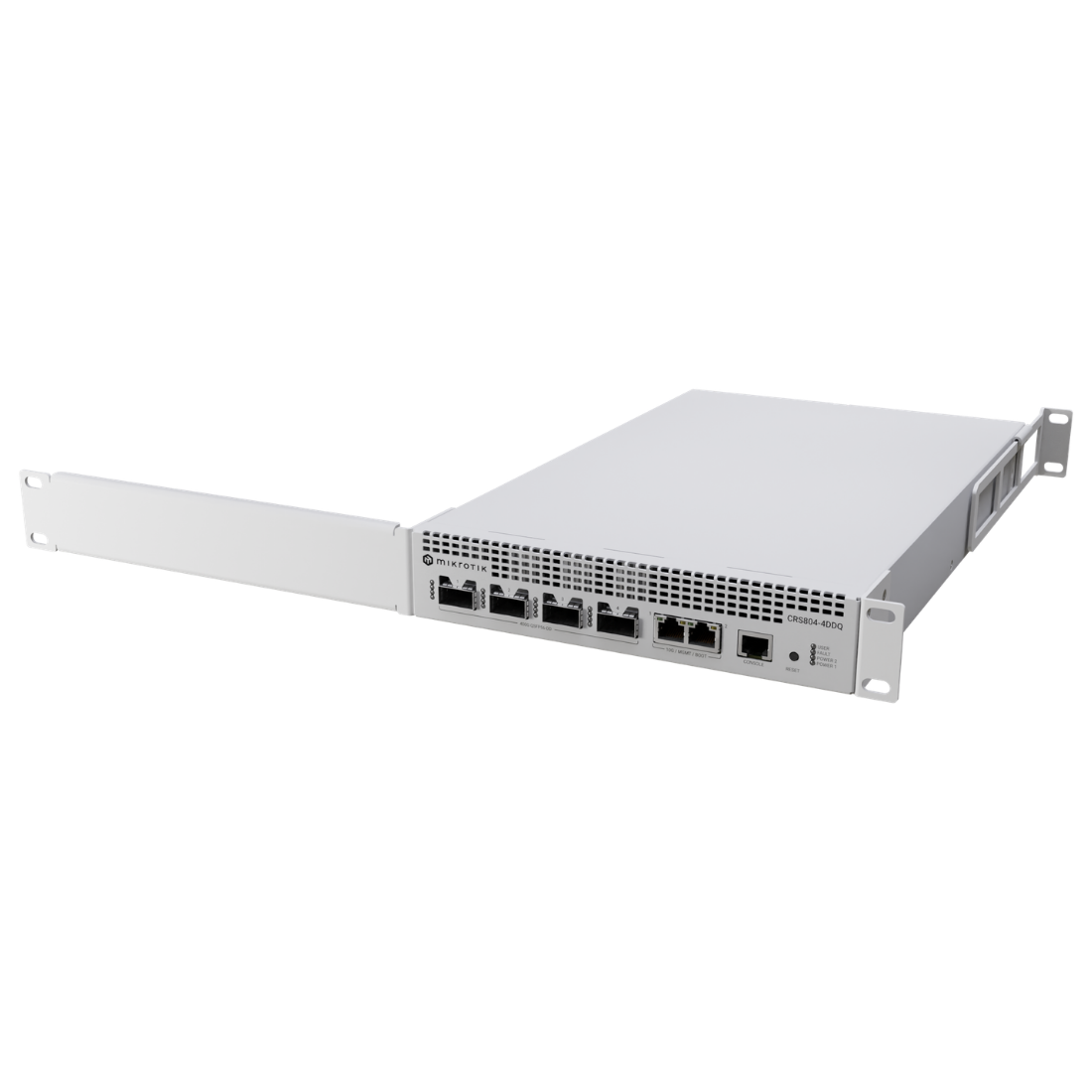 Mikrotik, CRS804-4DDQ-hRM, Switch/Router, CPU 4 nucleos 2000 MHz, 4 GB RAM, 4 x QSFP56-DD de 400G, 2 x GEth 10 Gigabit, RouterOS v7