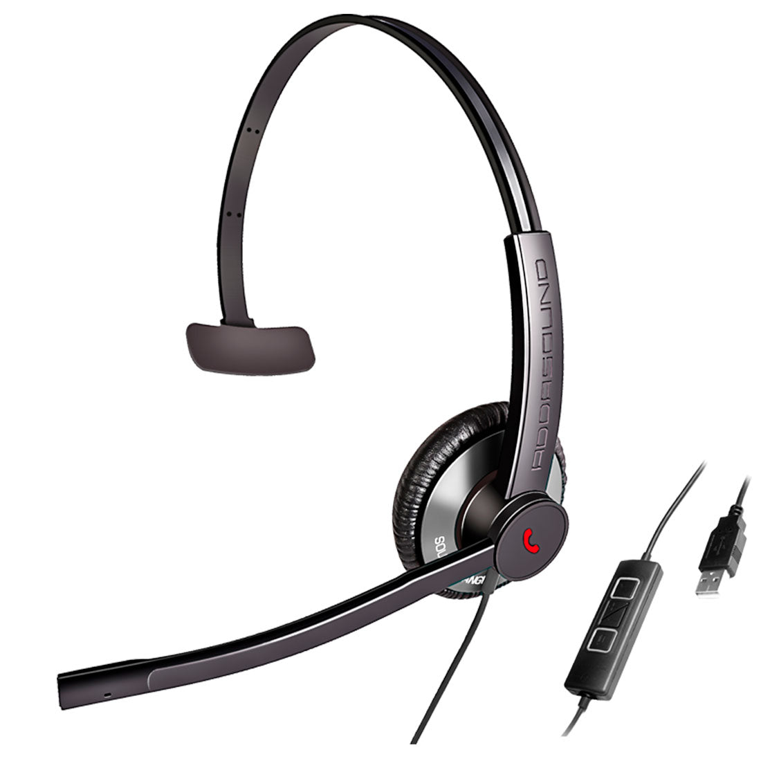 Addasound, EPIC 511-G, Diadema ambiente extremo y controles, doble mic, USB gris (Monoaural)