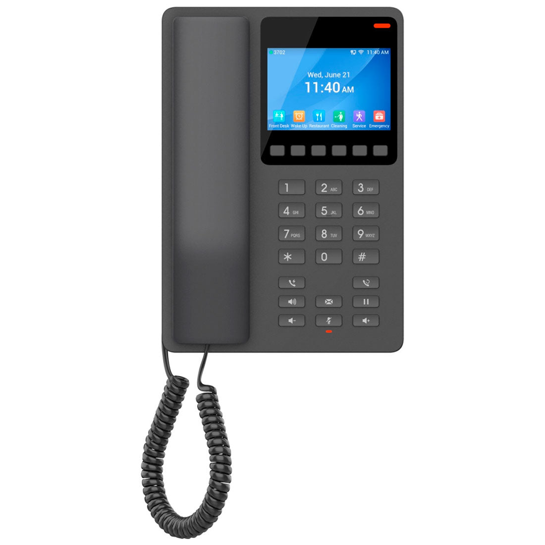 Grandstream, GHP631W, Teléfono Hotelero IP Negro, WiFi-6, LCD Color 3.5", 2 SIP 2 líneas, GDMS, soporta PoE