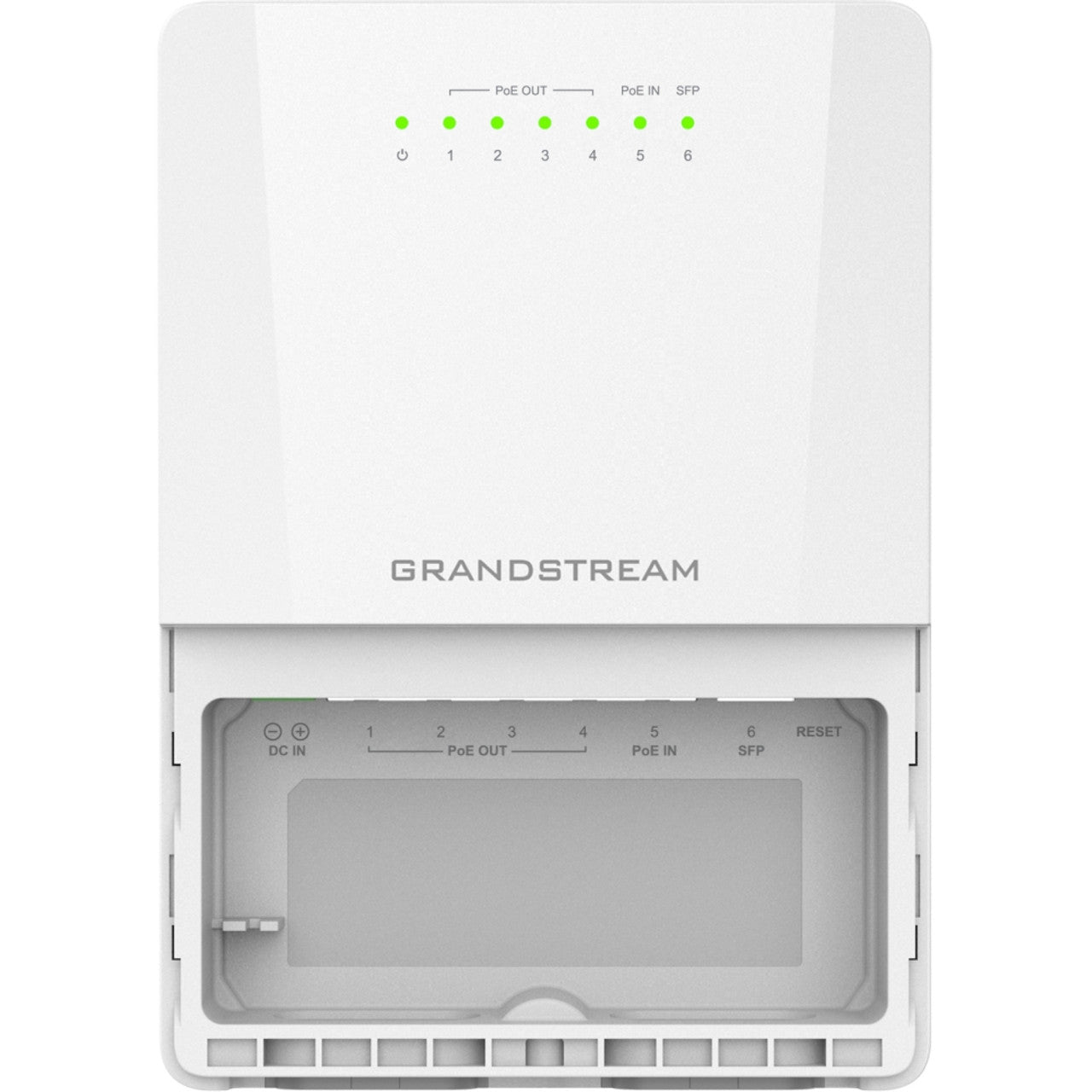 Grandstream, GWN7710R, Switch Administrable capa 2-lite, exteriores IP66, 5 x GigaEth, 4 x PoE out at/af o pasivo y 1 In, 1 x SFP