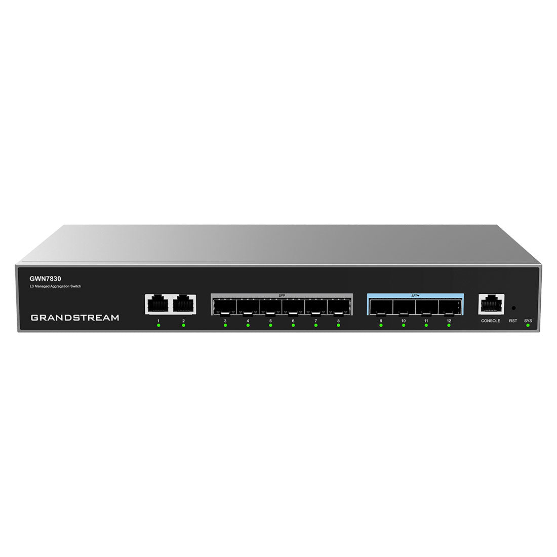 GWN7830 - Switch de Agregación para Empresas Administrable capa 3, 2 x GigaEth, 6 x Giga SFP, 4 x 10 Giga SFP+