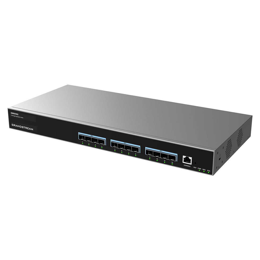 GWN7832, Switch de Agregación de Alto Rendimiento Administrable capa 3, 12 x 10 Giga SFP+