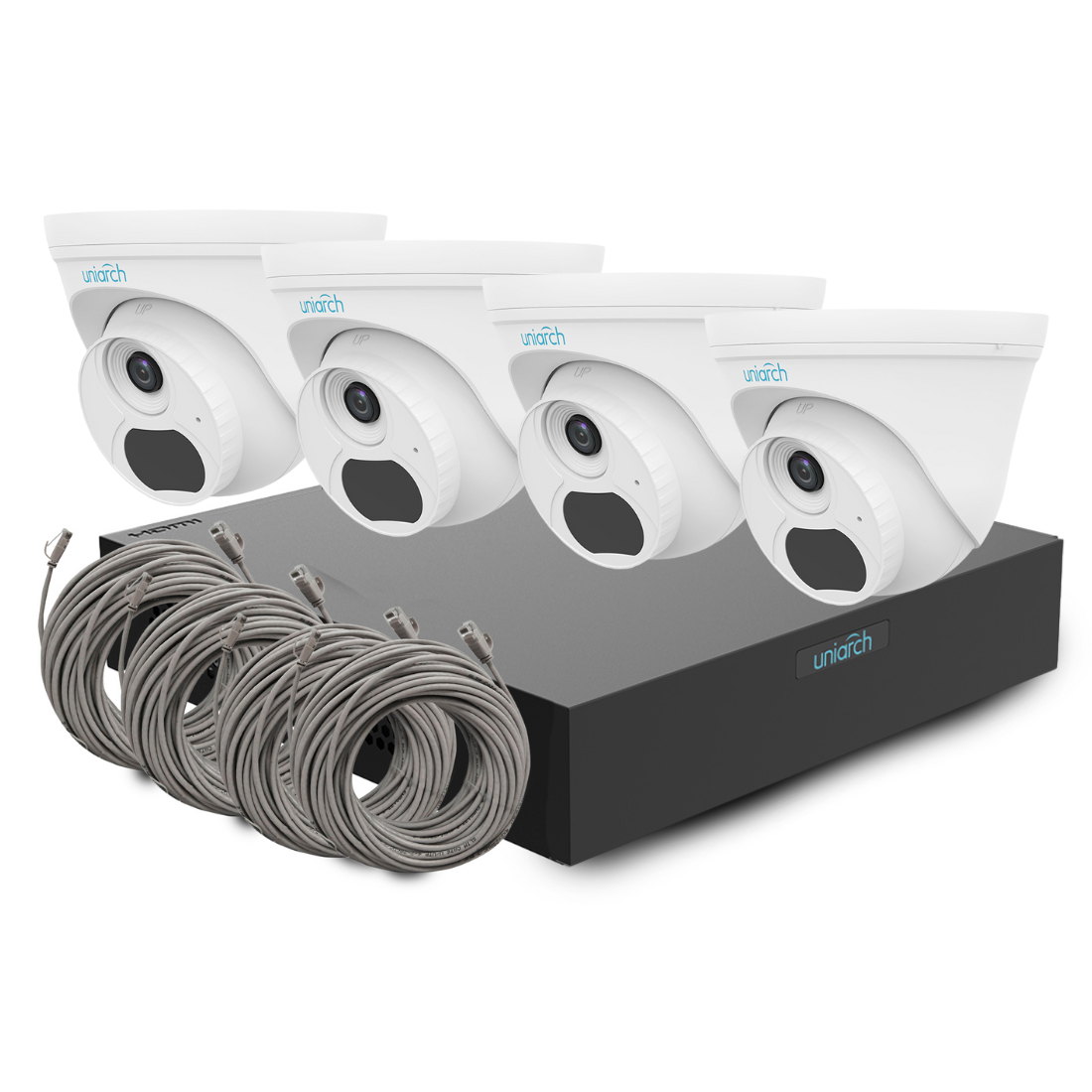 Uniarch, KIT-IPC-T132&NVR-104S3-P4, Kit 4  Cámara IP Eyeball 2MP, Lente 2.8mm