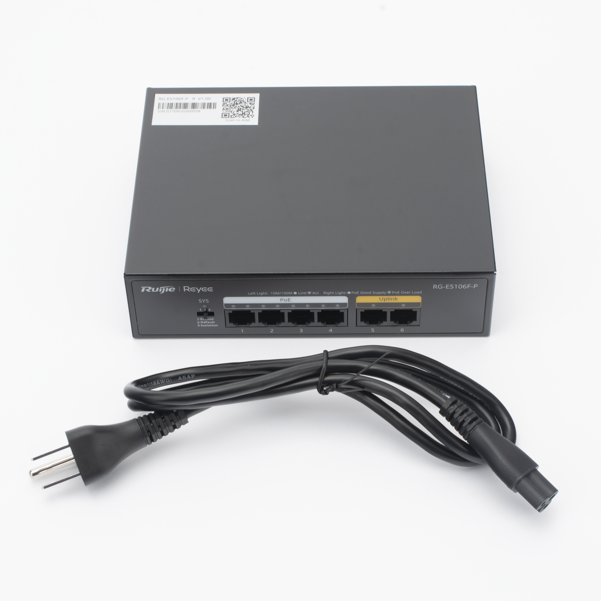 Switch PoE+ no Administrable, 6 Puertos 10/100 Mbps, hasta 54 Watts
