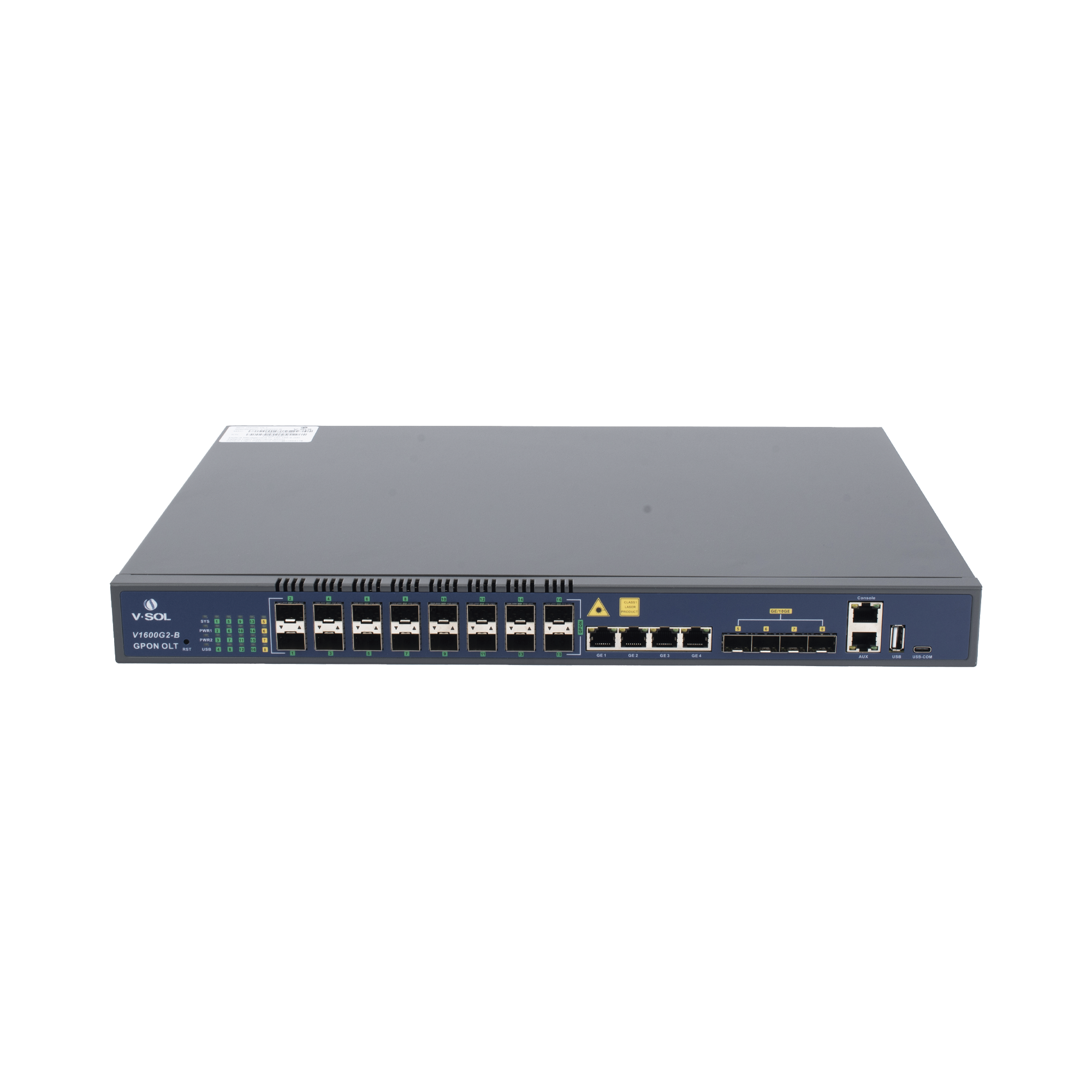 OLT de 16 puertos GPON con 8 puertos Uplink (4 puertos Gigabit Ethernet + 4 puertos SFP / puertos SFP+) hasta 2,048 ONUs