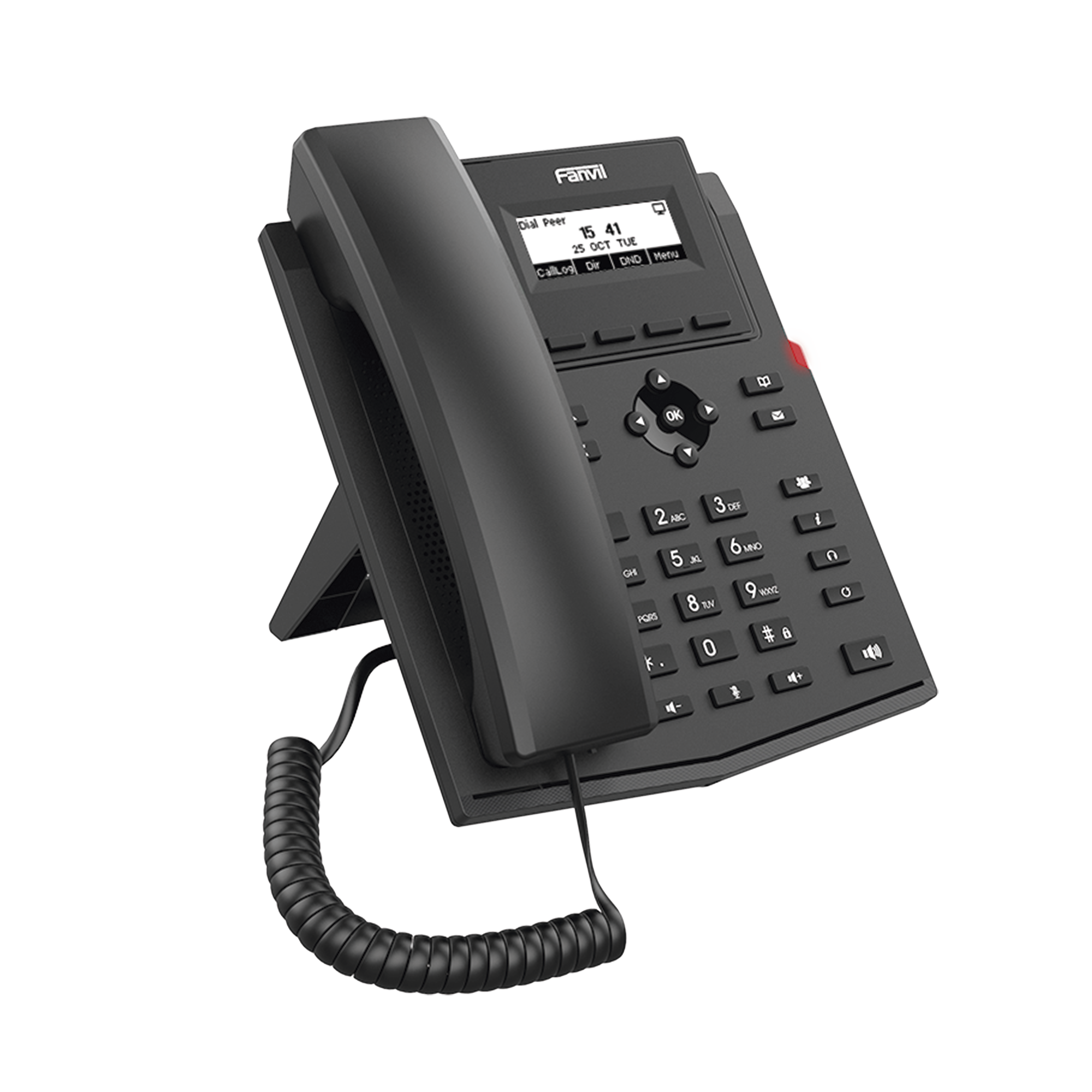 Teléfono IP empresarial para 2 lineas SIP con pantalla LCD,  Puertos Gigabit, Códec Opus, conferencia de 6 vías, PoE.