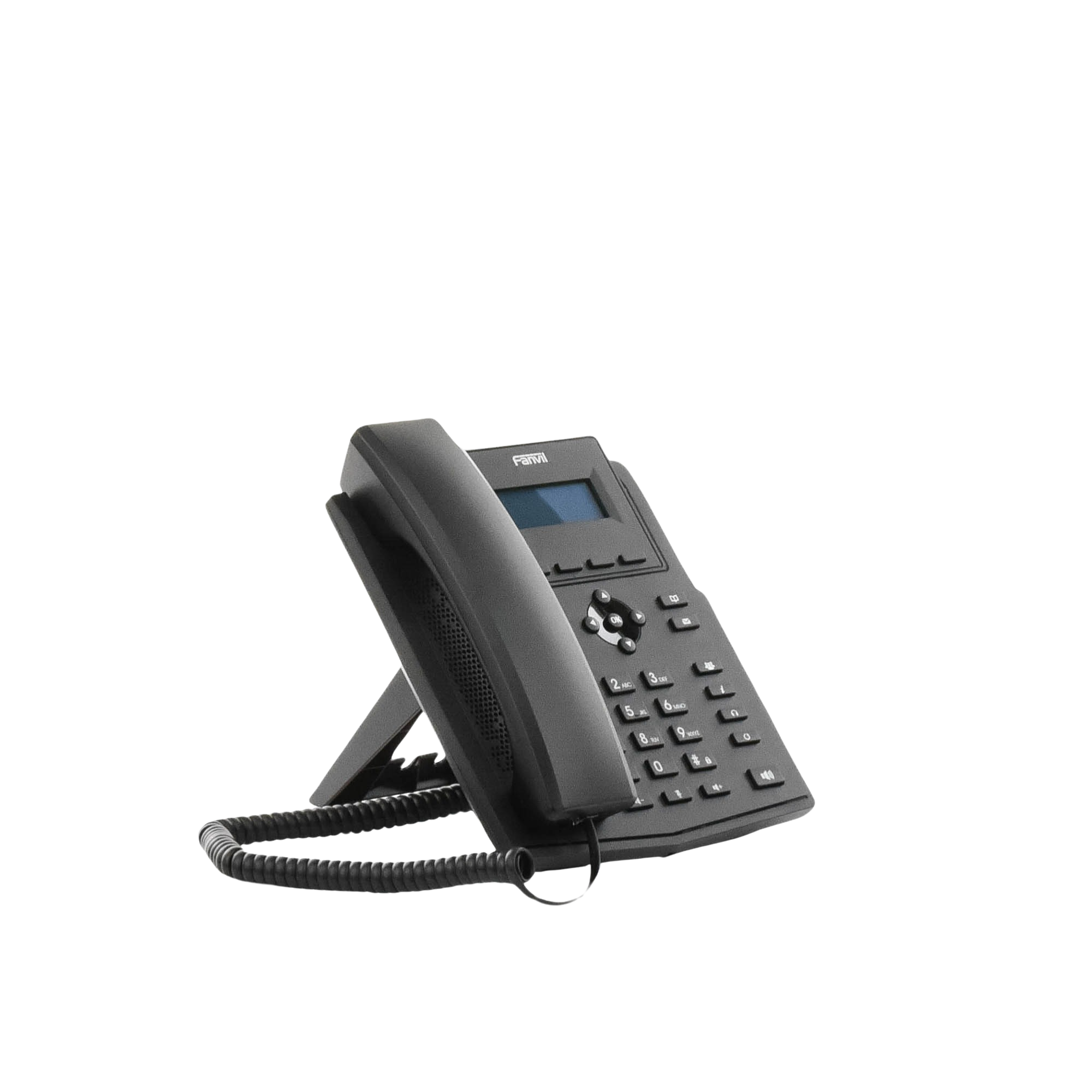 Teléfono IP empresarial para 2 lineas SIP con pantalla LCD,  Puertos Gigabit, Códec Opus, conferencia de 6 vías, PoE.