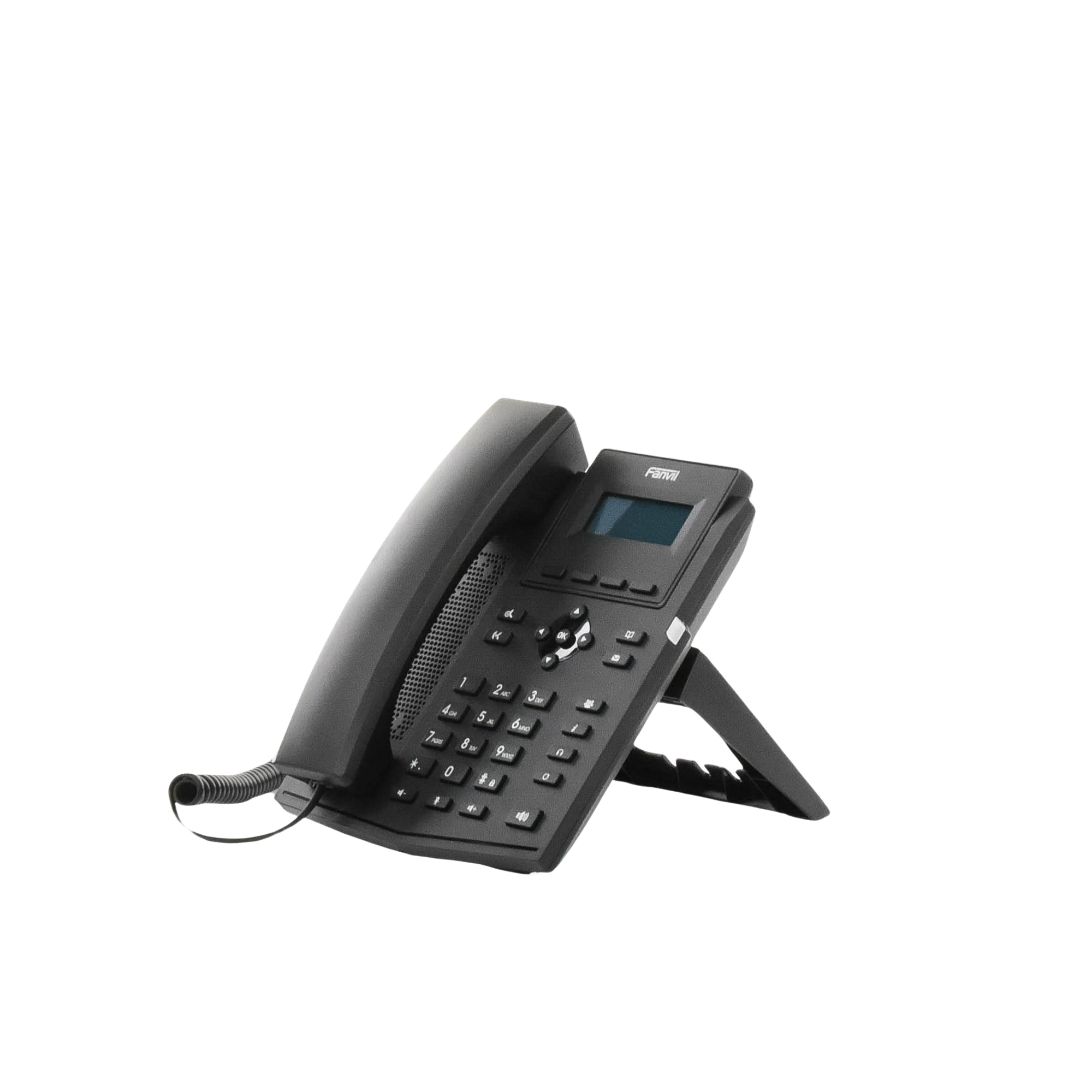 Teléfono IP empresarial para 2 lineas SIP con pantalla LCD,  Puertos Gigabit, Códec Opus, conferencia de 6 vías, PoE.