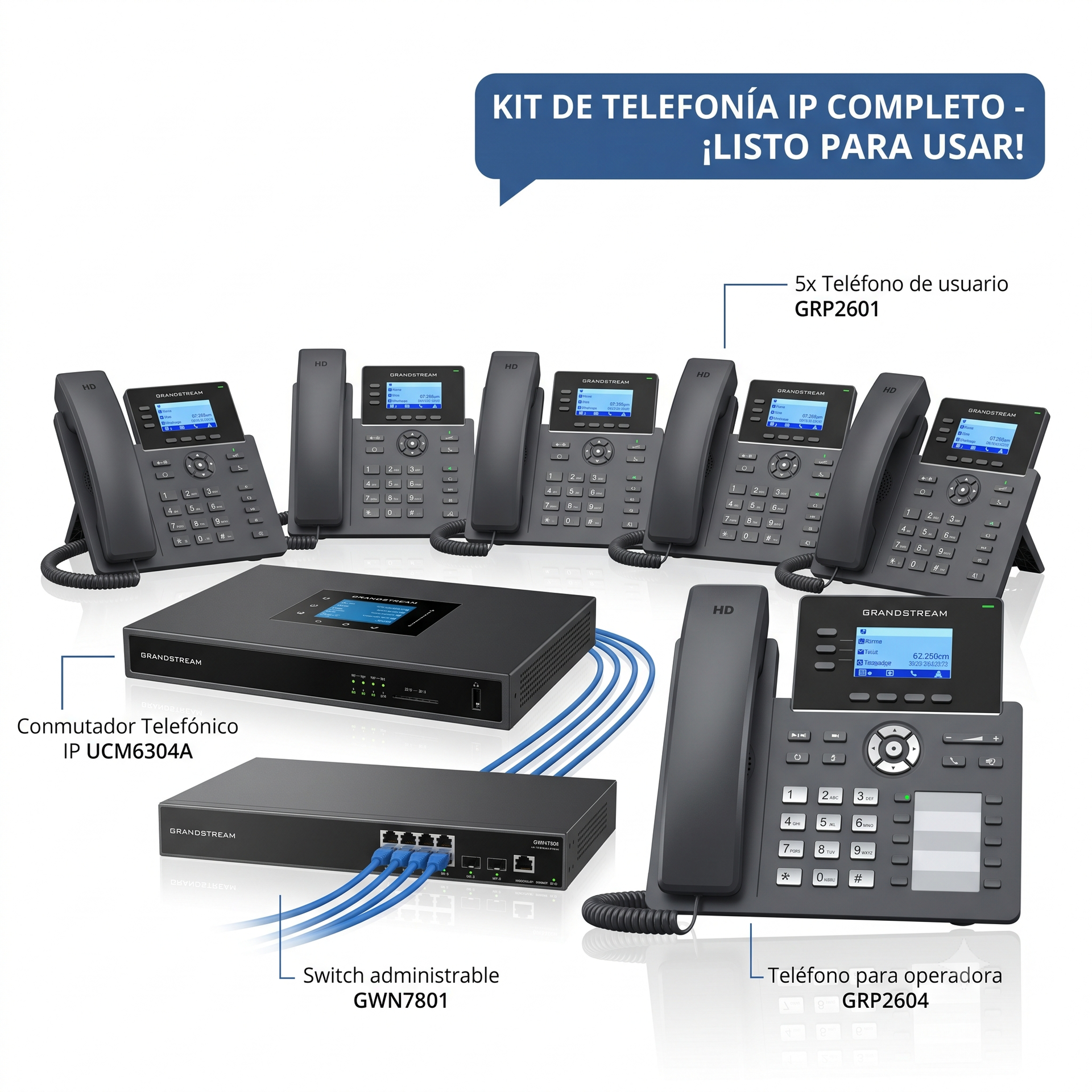 Paquete para negocio, Conmutador 4 líneas 6 Teléfonos 1 Switch