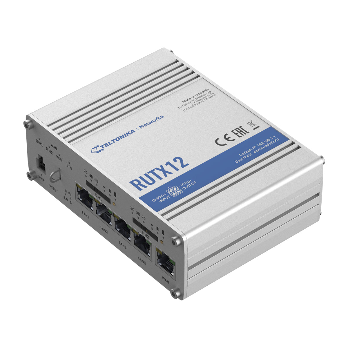 RUTX12, Ruteador 4G/LTE (Cat 6) hasta 300Mbps, Doble SIM, WAN Failover y Balanceo, WiFi ac wave-2, Bluetooth, 1xWAN, 4xLAN, RMS, GNSS, USB