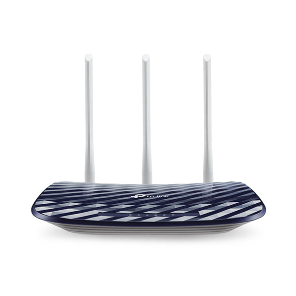 ARCHERC20, Router Inalámbrico doble banda AC, 2.4 GHz y 5 GHz Hasta 733 Mbps, 3 antenas externas omnidireccional, 4 Puertos LAN 10/100 Mbps, 1 Puerto WAN 10/100 Mbps (Frente)