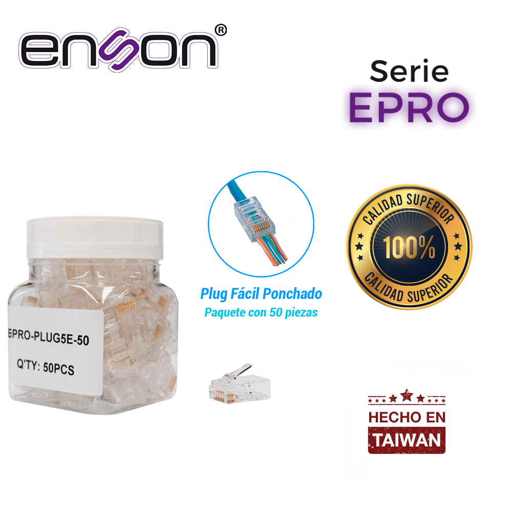 EPRO-PLUG5E-50, Plug Fácil Ponchado Enson Bote De 50 Pzs para Cable UTP CAT5E